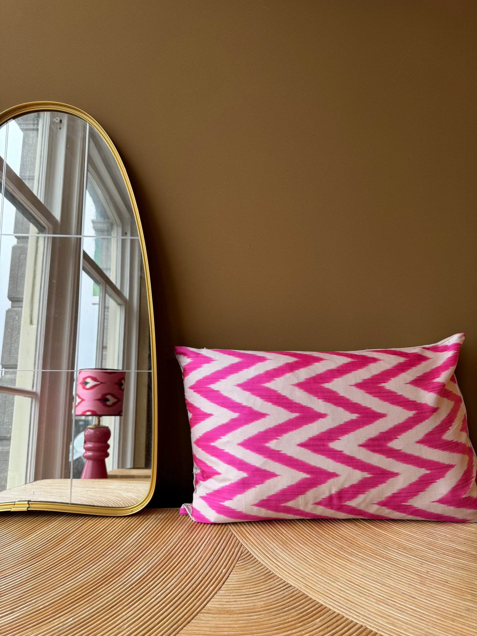 SALE Cushion Neon Pink Zigzag - Silk Ikat