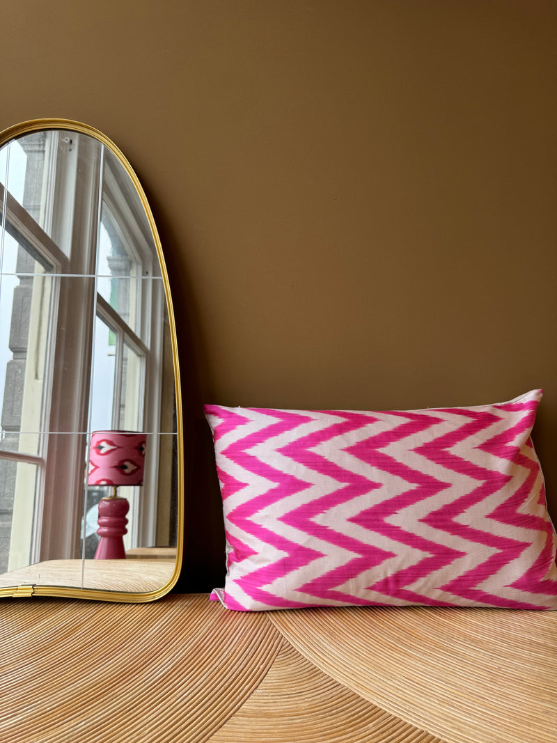 SALE Cushion Neon Pink Zigzag - Silk Ikat