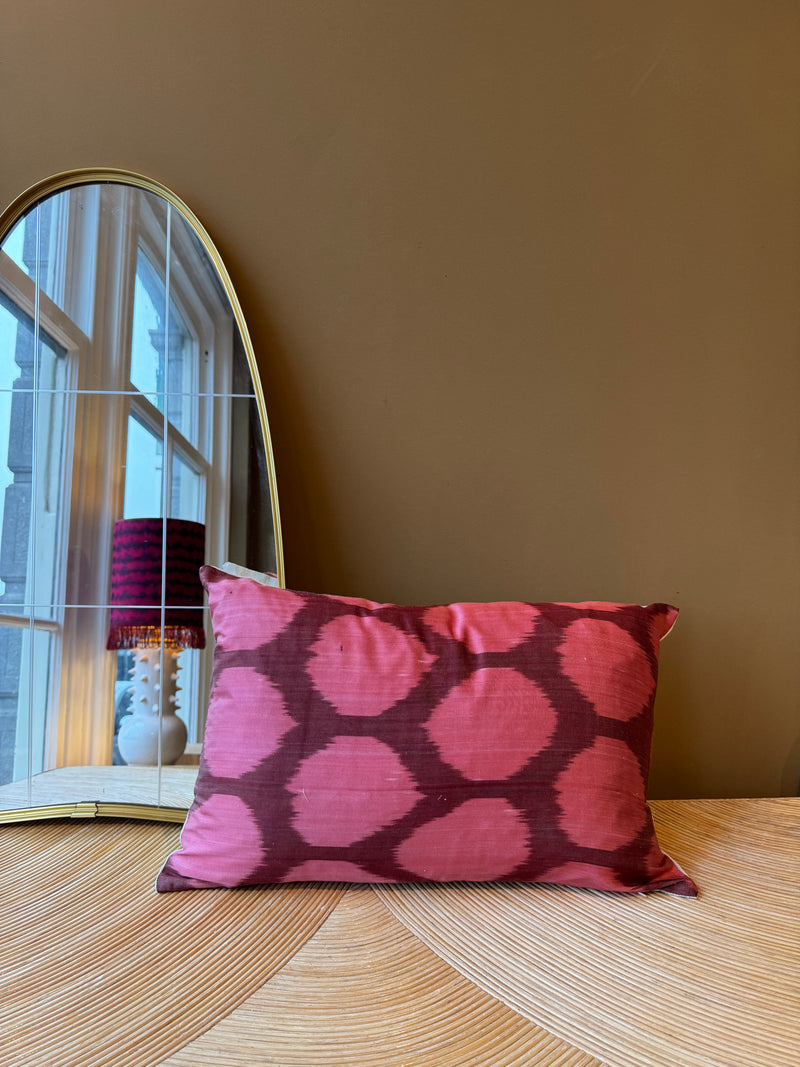 SALE Cushion Pink Dots On Merlot - Silk Ikat
