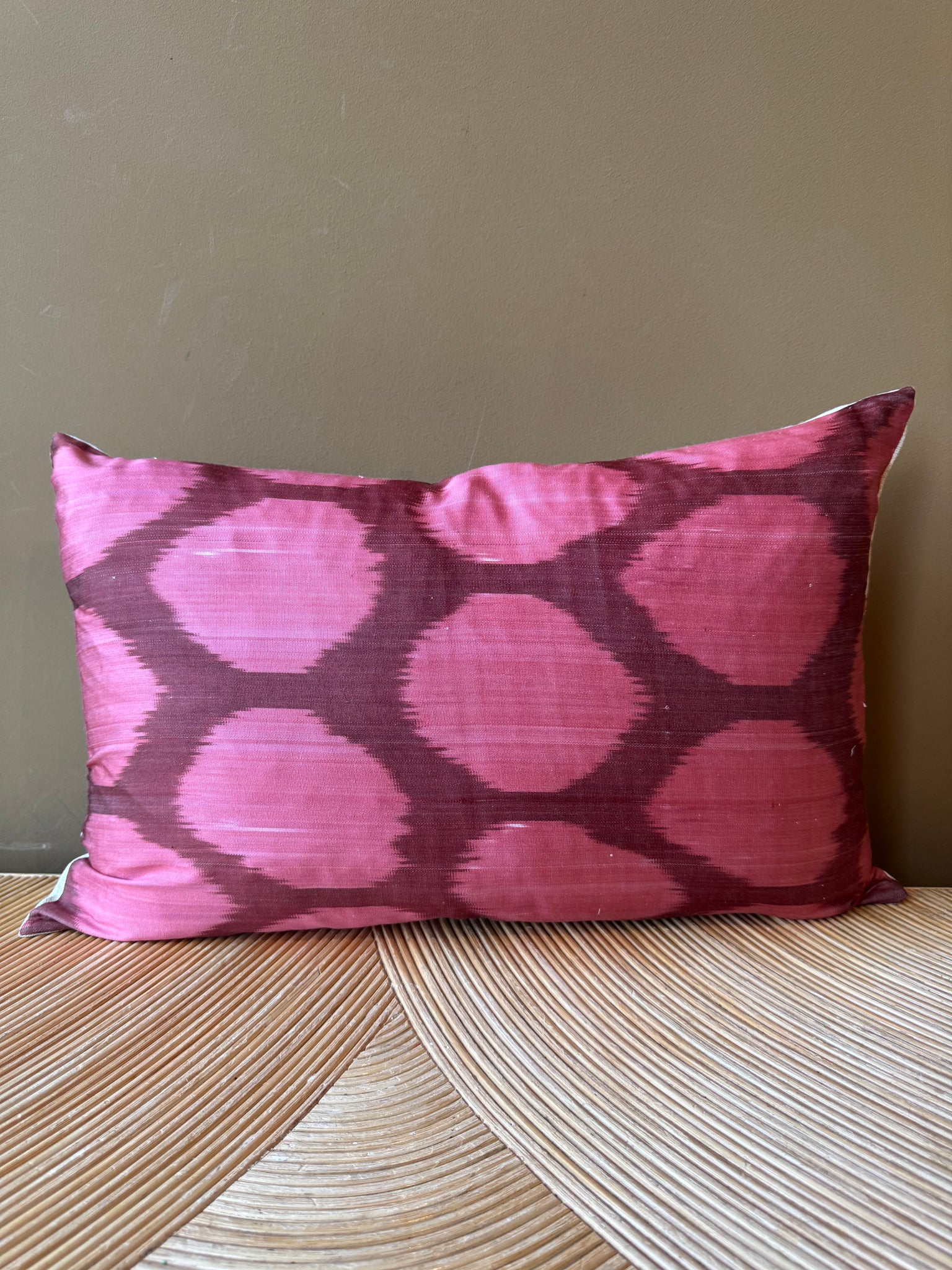 SALE Cushion Pink Dots On Merlot - Silk Ikat
