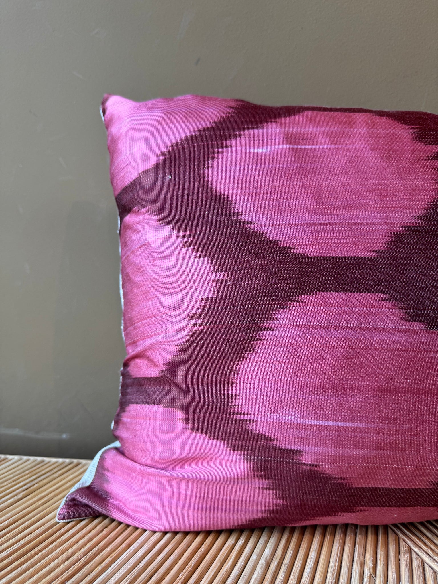 SALE Cushion Pink Dots On Merlot - Silk Ikat