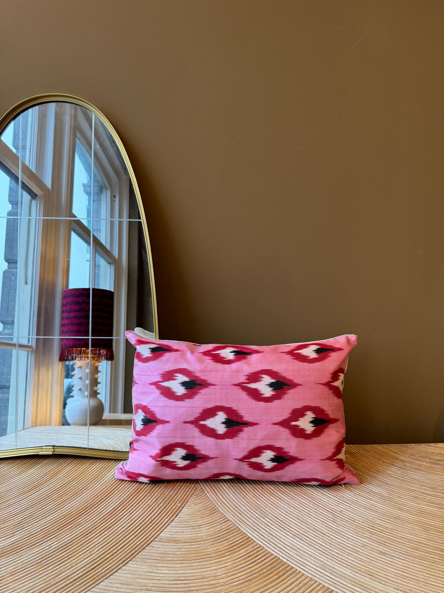SALE Cushion Pink Flame - Silk Ikat