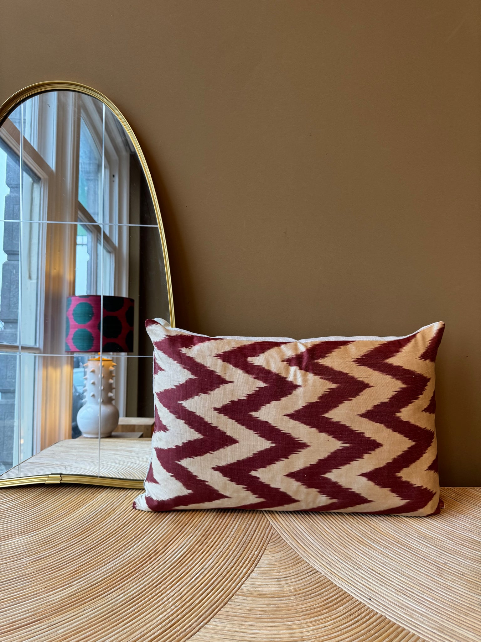 SALE Cushion Rust Ecru Zigzag - Silk Ikat