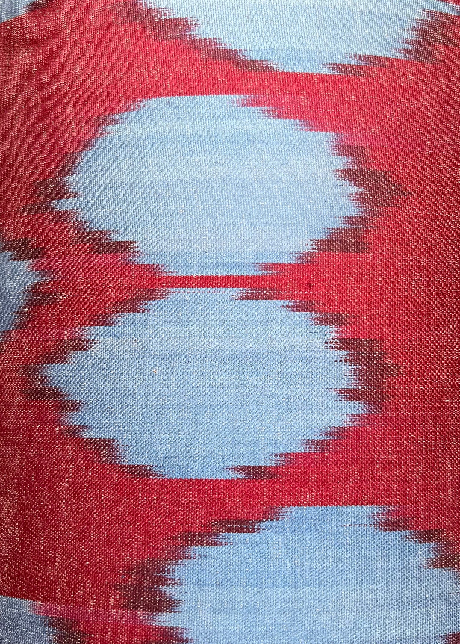Blue Dots On Red Silk Ikat