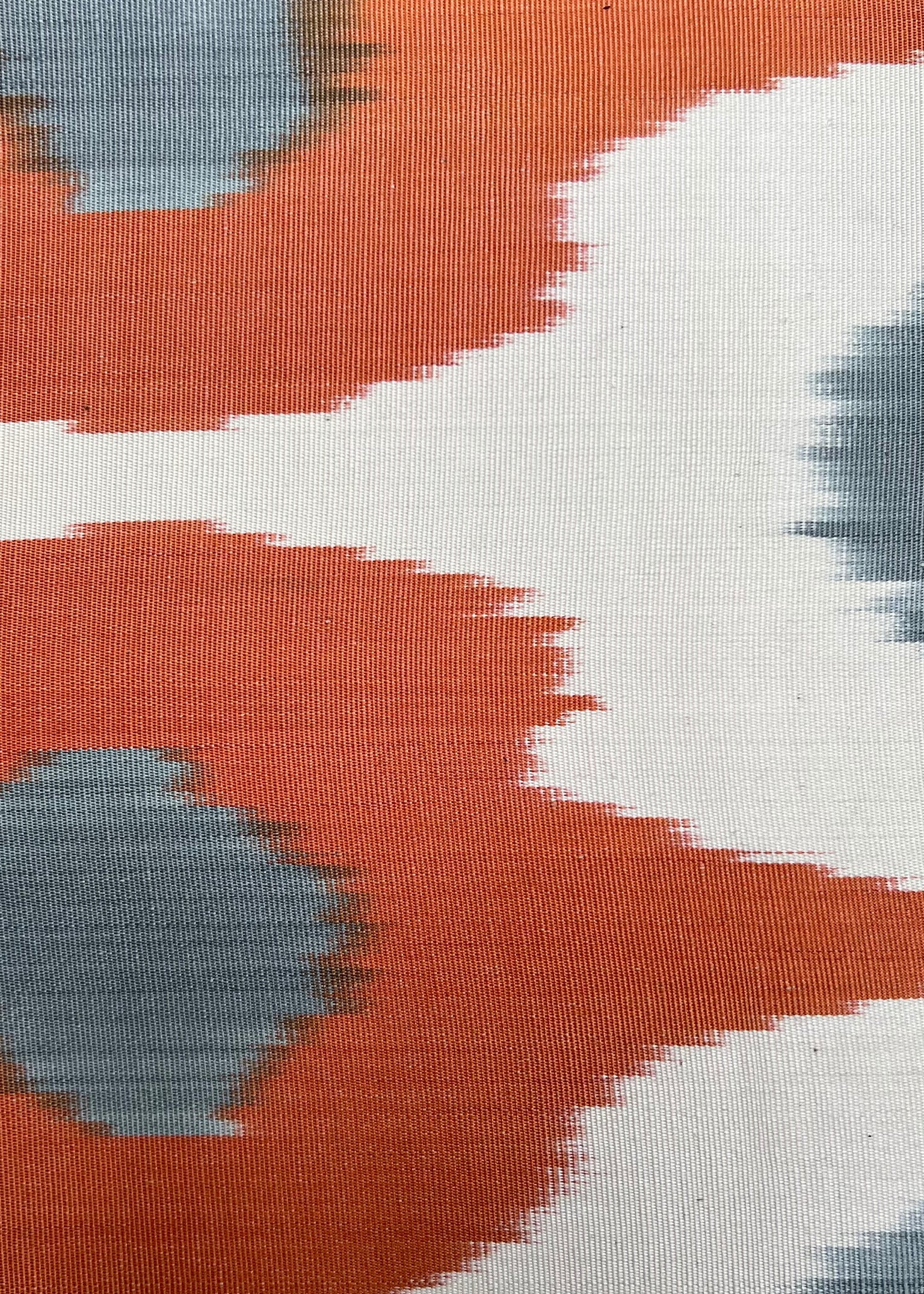 Orange Grey Flower Silk Ikat