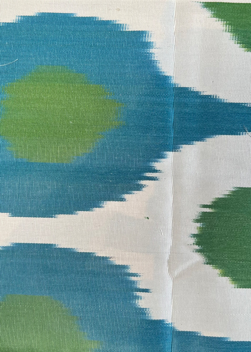 Blue Green Flowers Silk Ikat