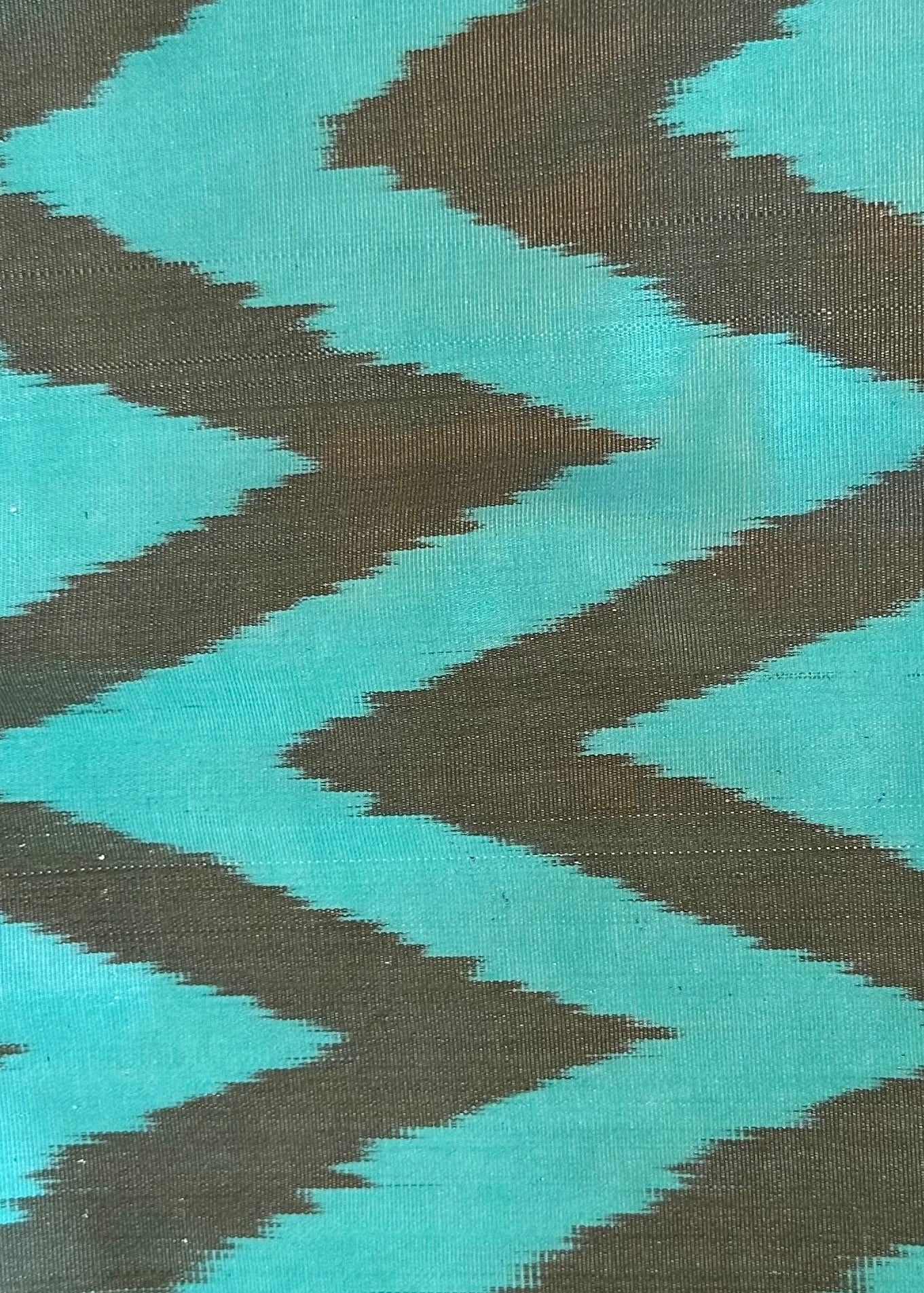 Turquoise Grey Zigzag Silk Ikat