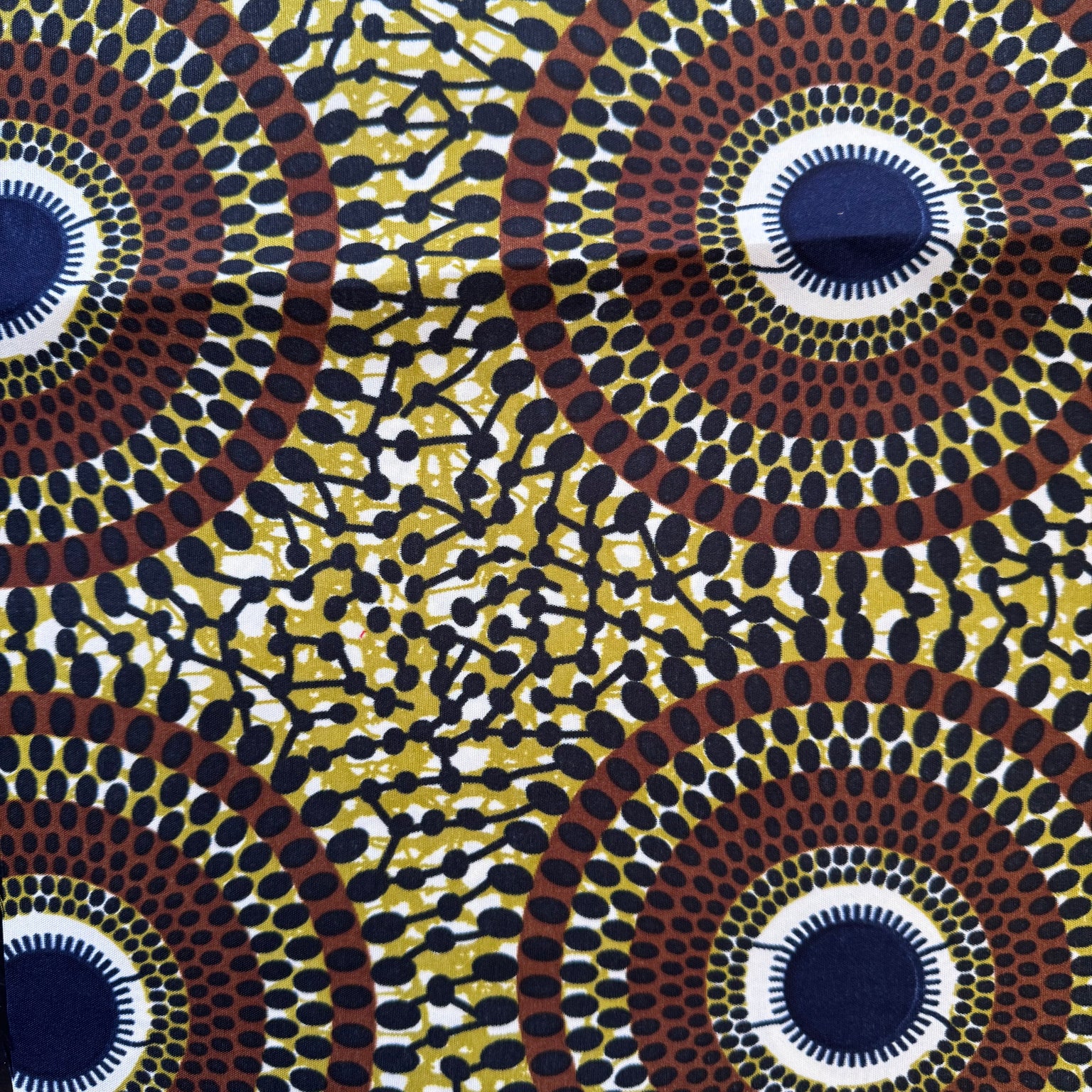 African Wax Brown Black Retro Circles