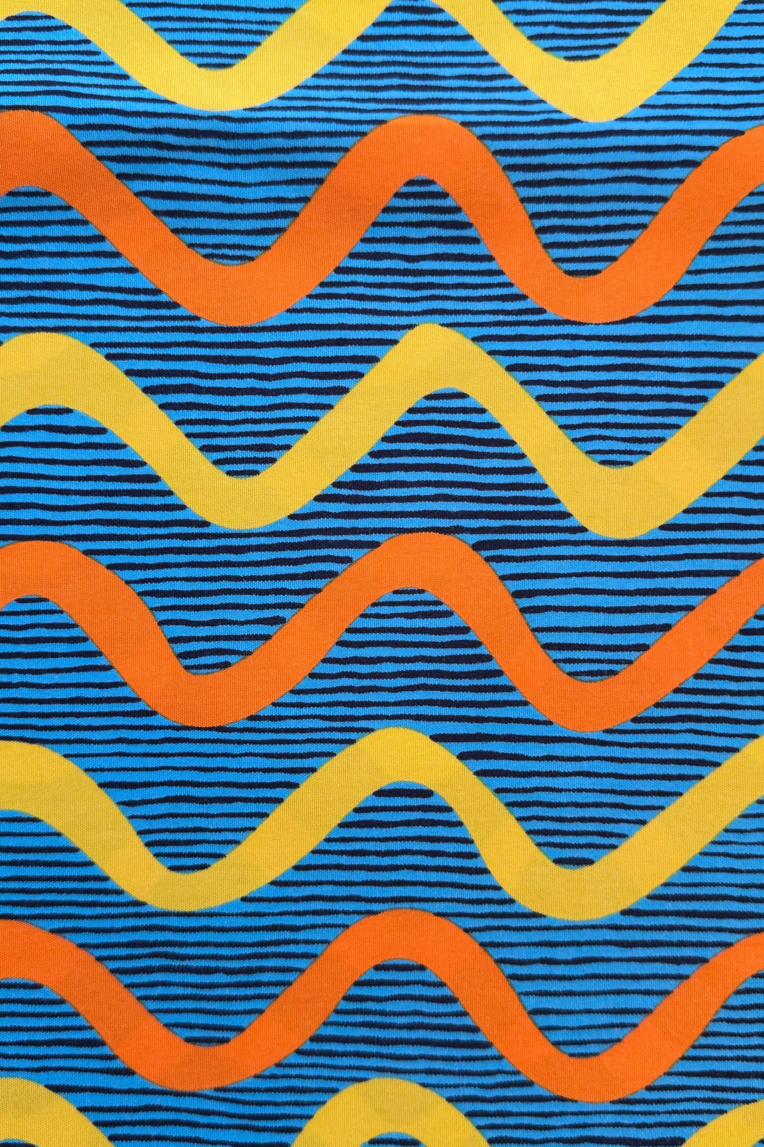 African Wax Blue Yellow Waves