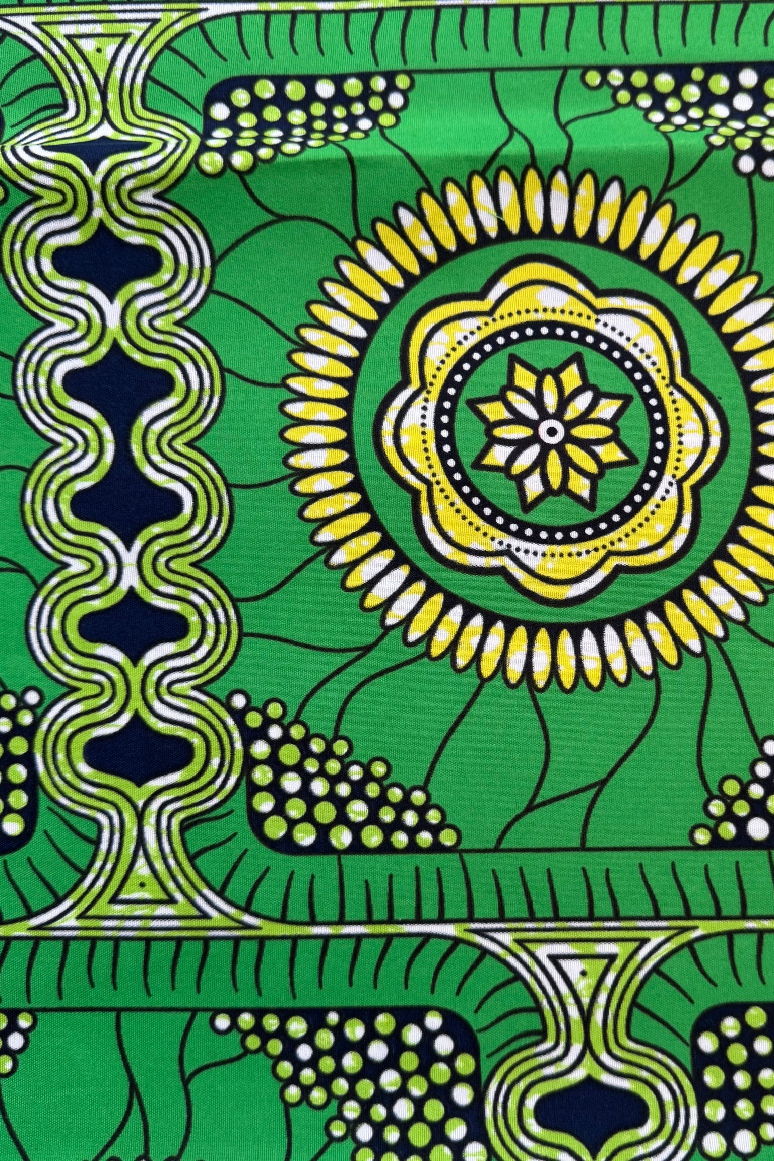 African Wax Retro Apple Green Circles