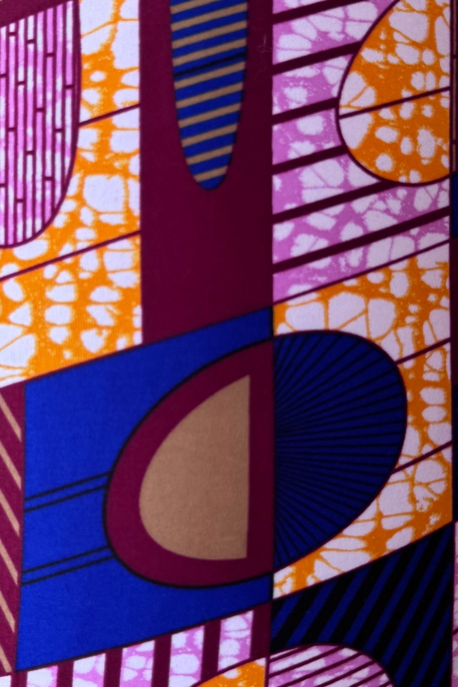 African Wax Bordeaux Yellow Blue Ovals