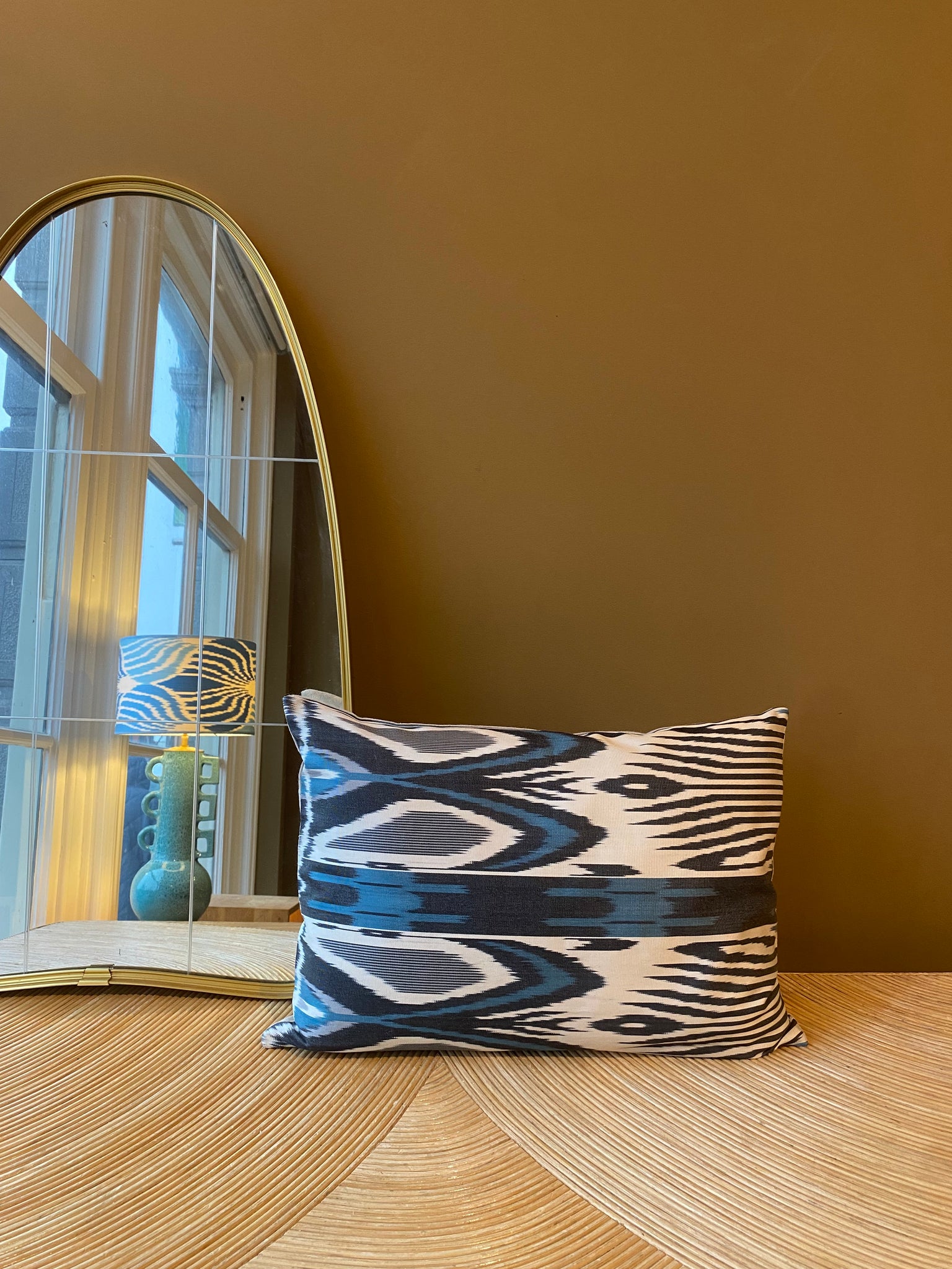 SALE Cushion Blue Black Grill - Silk Ikat
