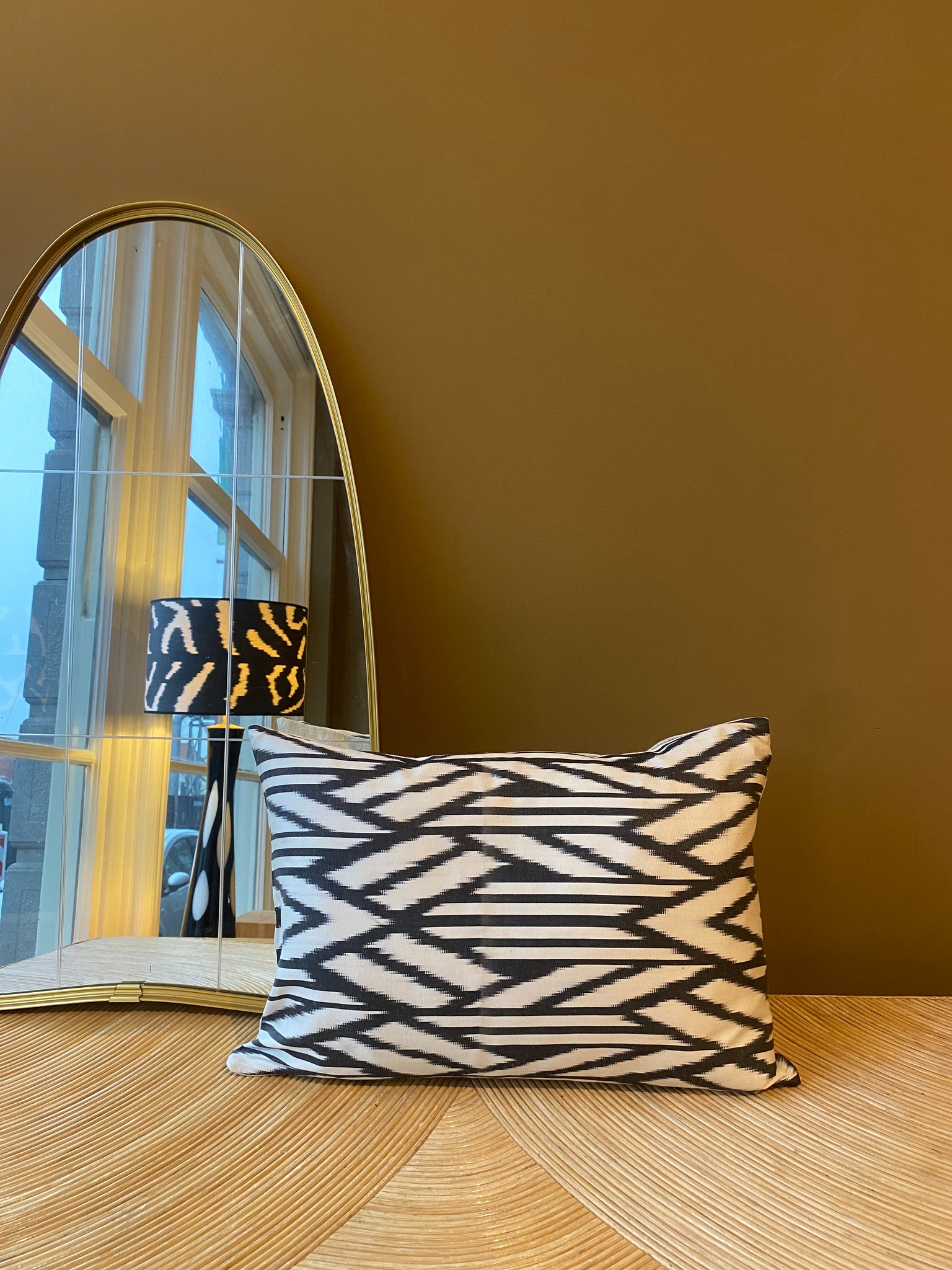 SALE Cushion Black White Graphic - Silk Ikat