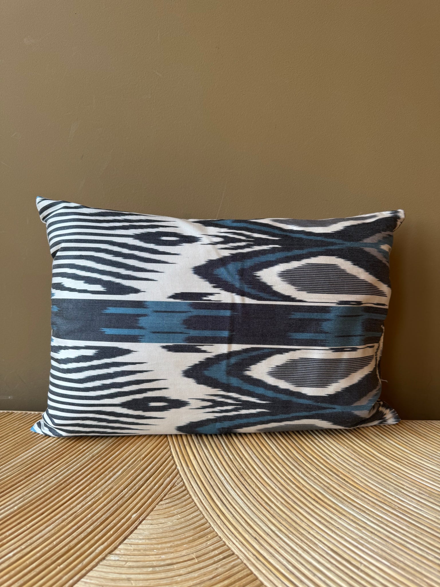 SALE Cushion Blue Black Grill - Silk Ikat