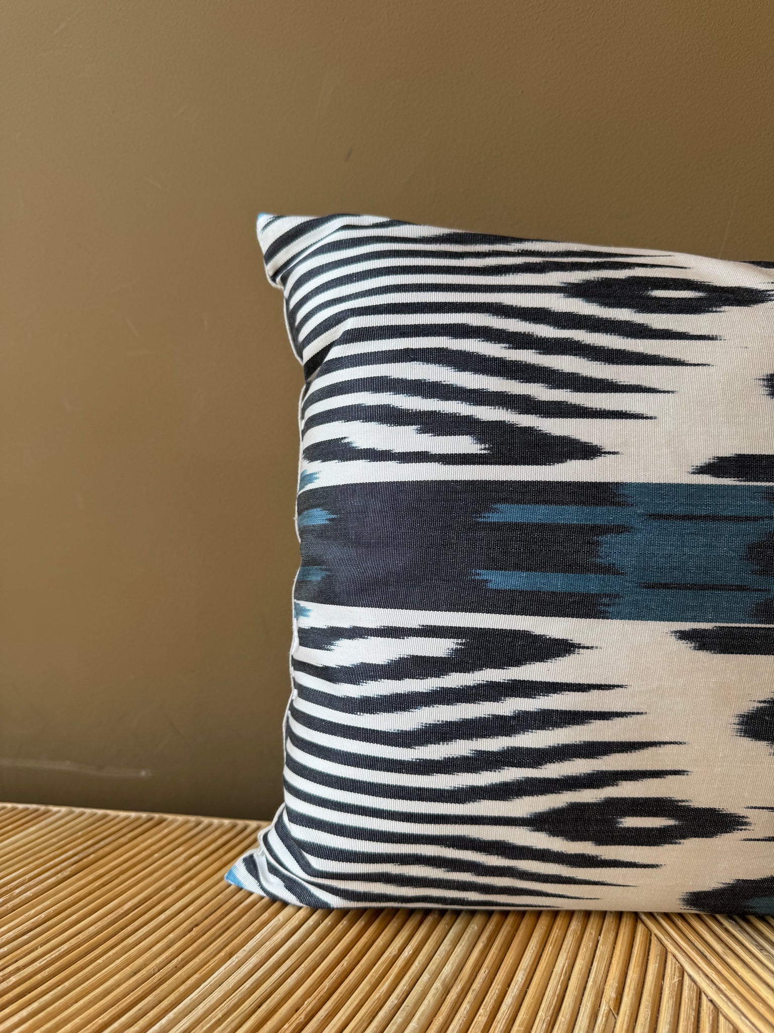 SALE Cushion Blue Black Grill - Silk Ikat