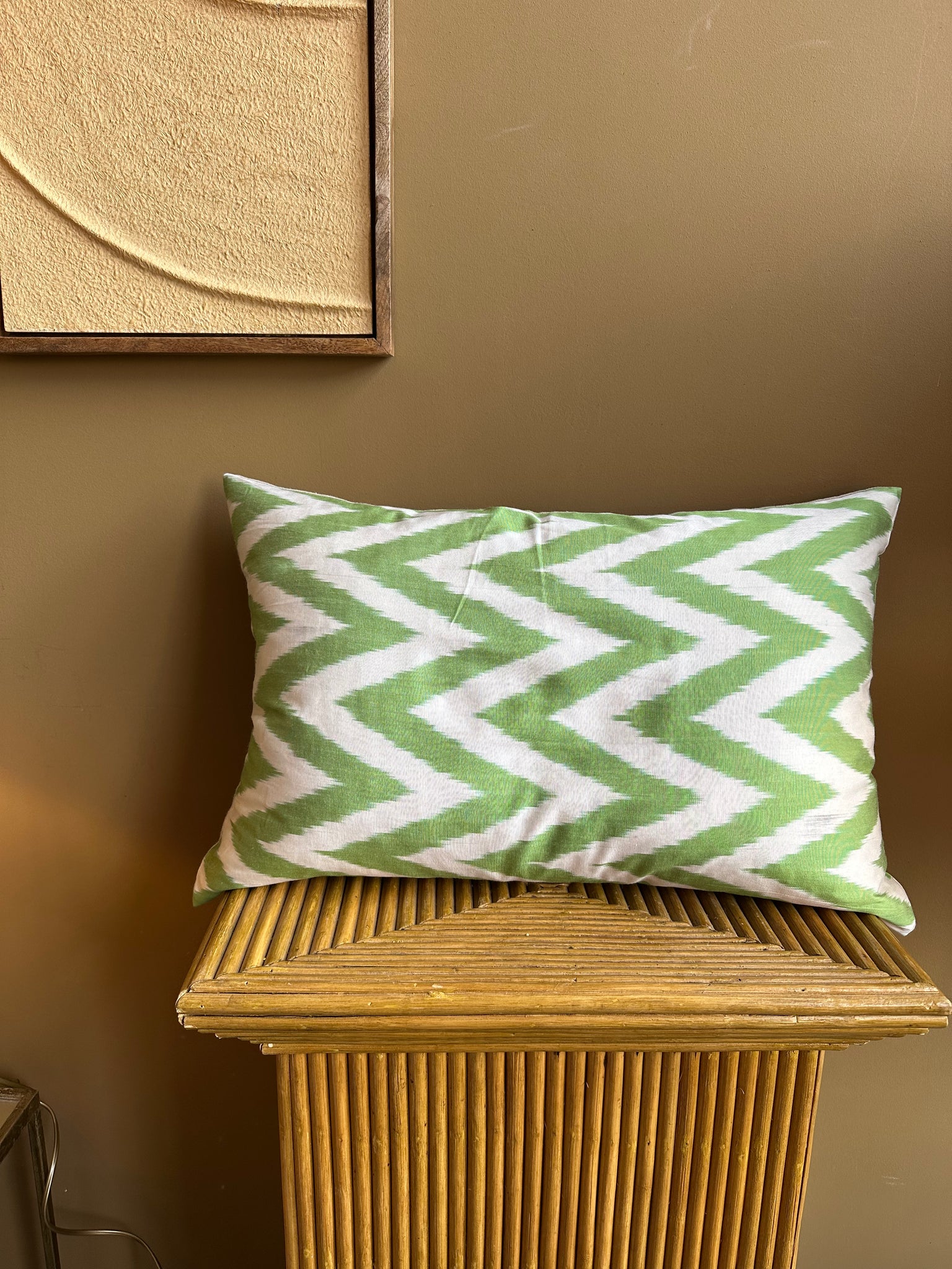 Green Zigzag - Silk Ikat Cushion