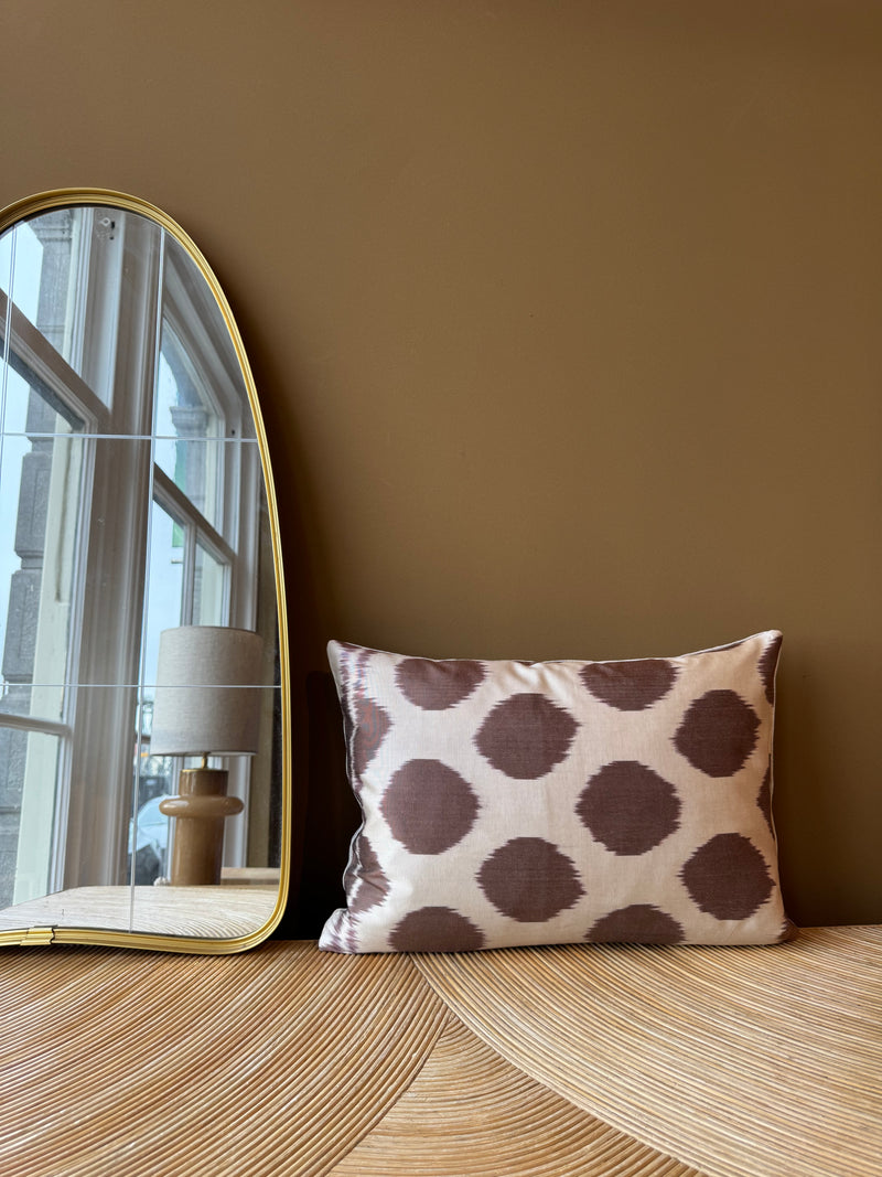 SALE Cushion Brown Dots On White - Silk Ikat