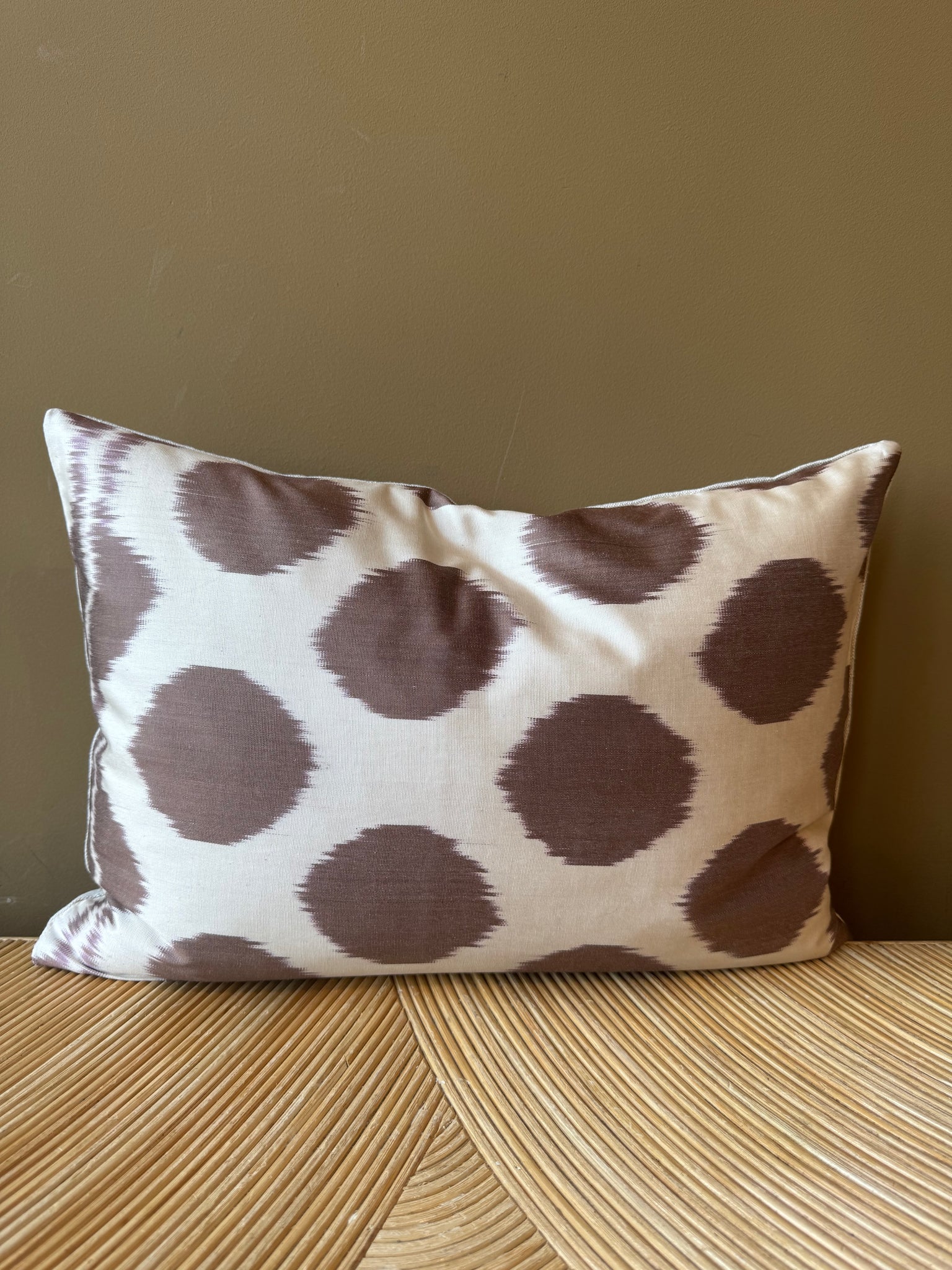 SALE Cushion Brown Dots On White - Silk Ikat