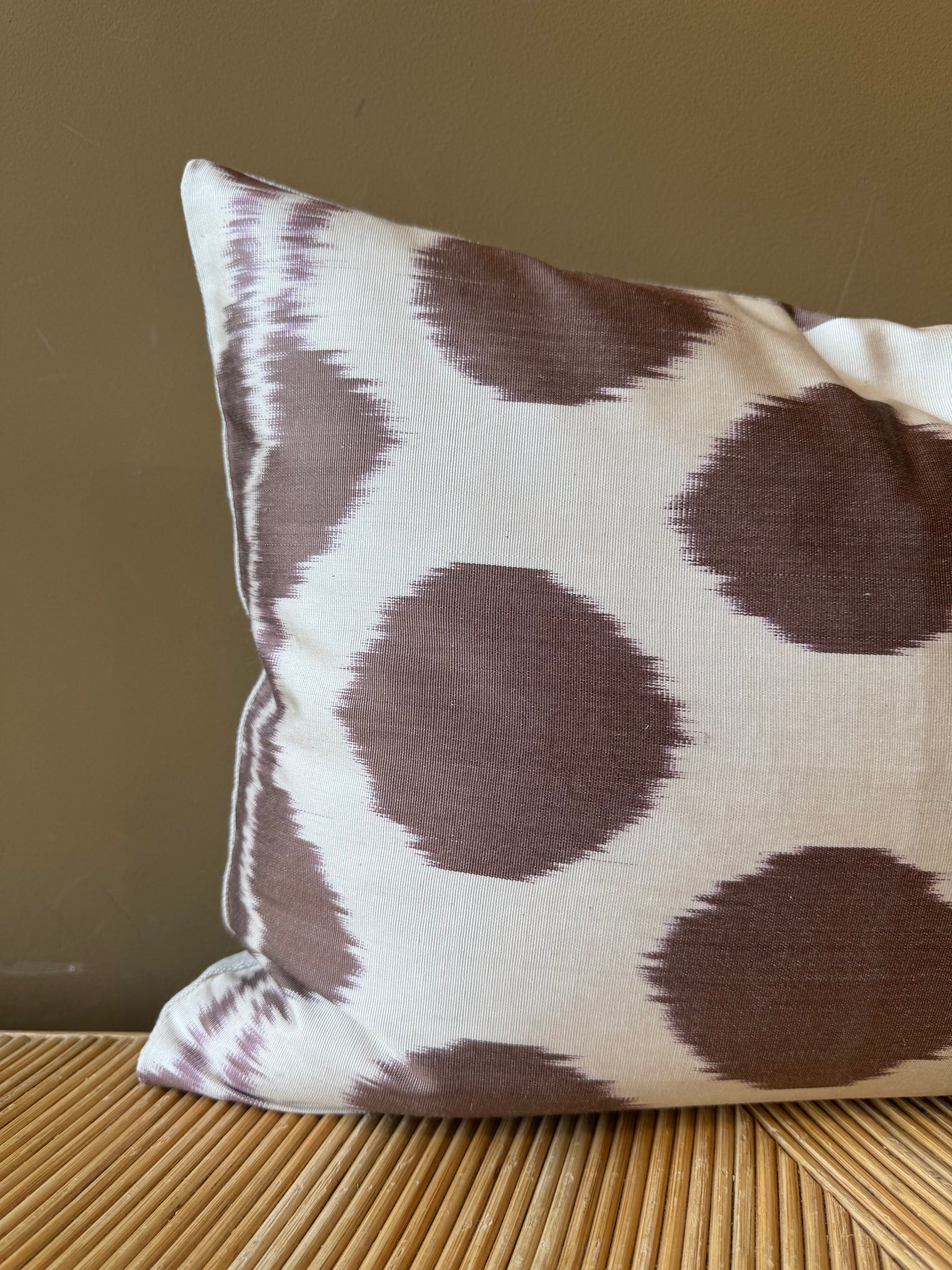 SALE Cushion Brown Dots On White - Silk Ikat