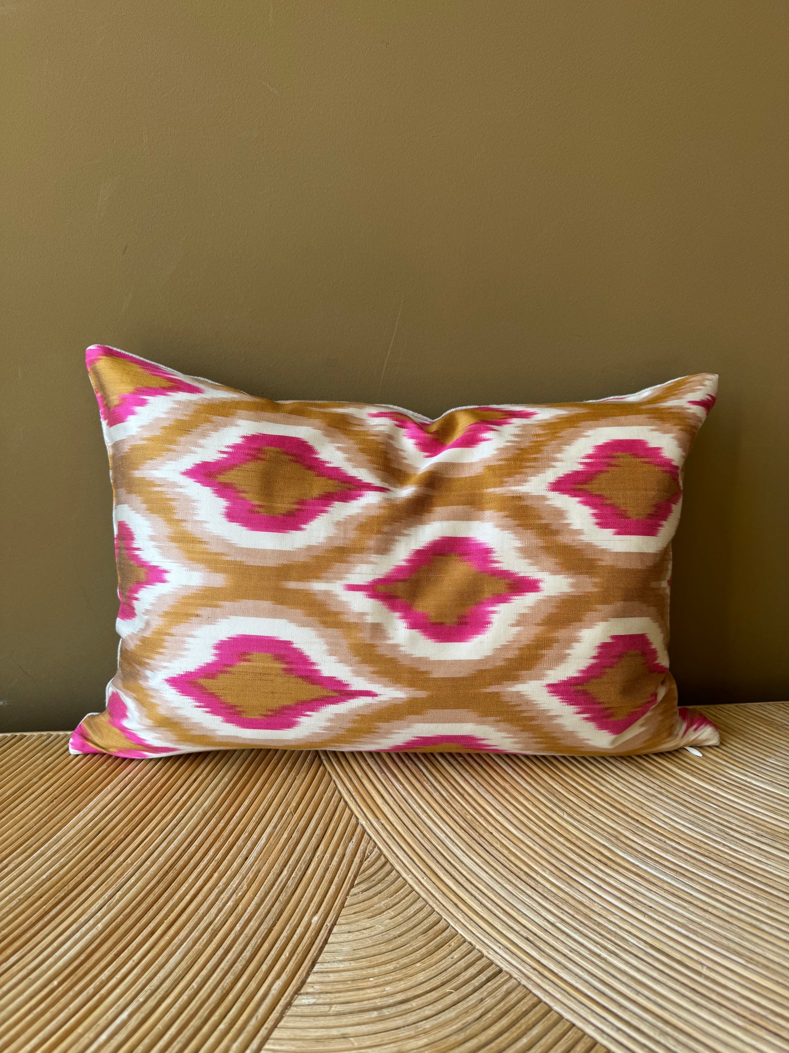 SALE Cushion Caramel Fuchsia Flame - Silk Ikat