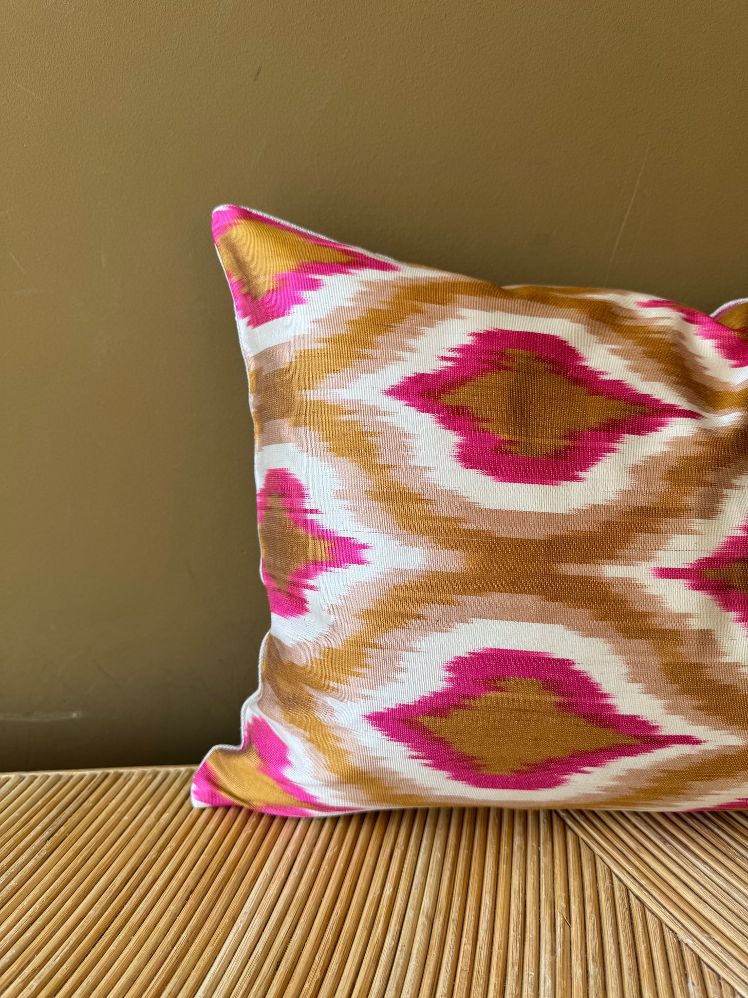SALE Cushion Caramel Fuchsia Flame - Silk Ikat