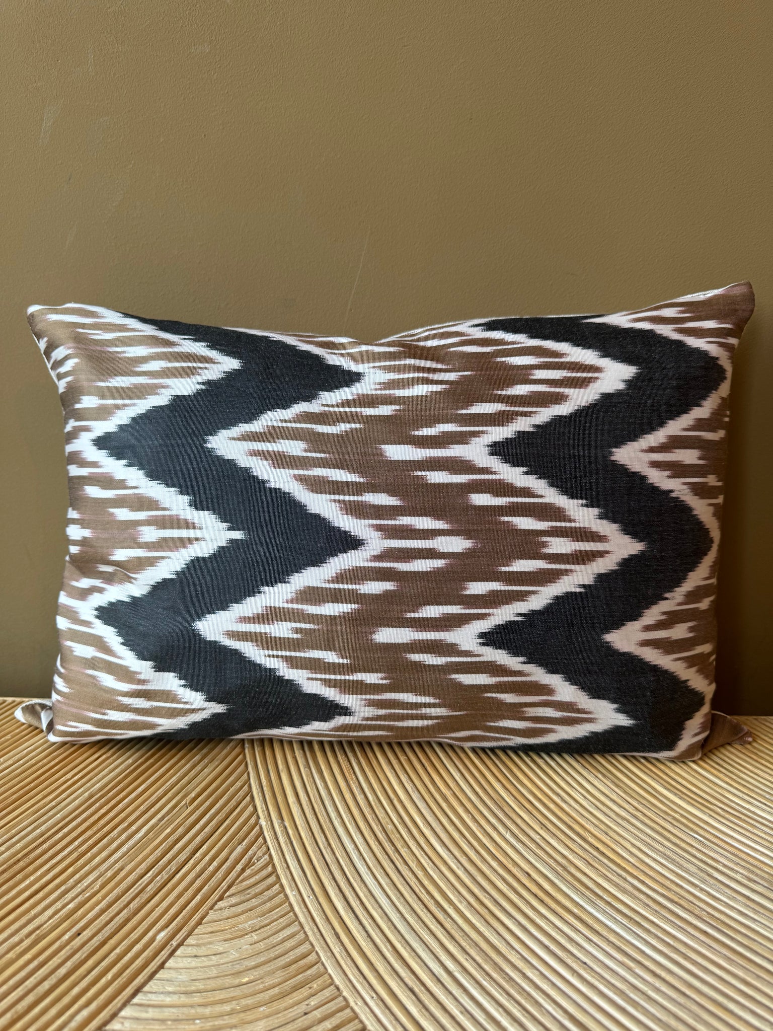 SALE Cushion Dark Caramel Zigzag - Silk Ikat