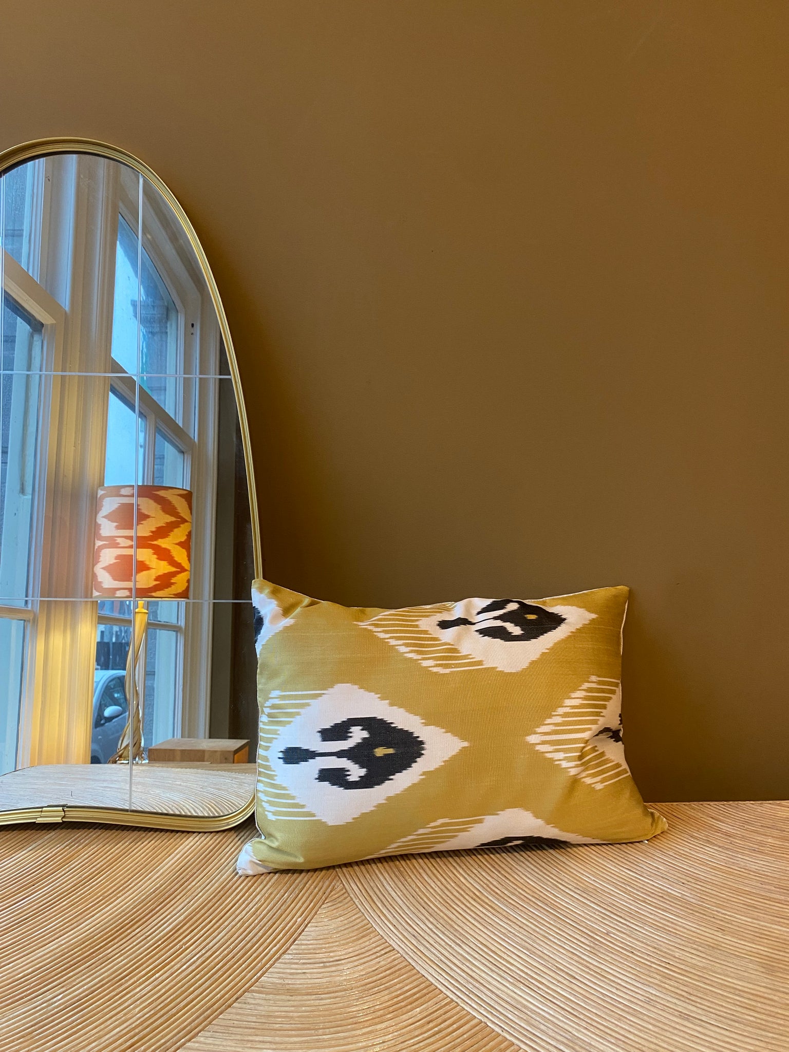 SALE Cushion Yellow French Lily - Silk Ikat