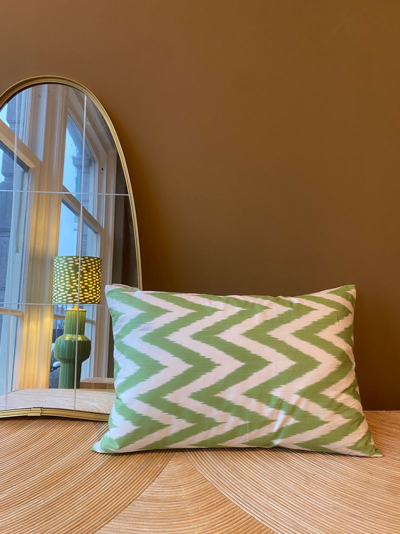 SALE Cushion Green Grass Zigzag - Silk Ikat