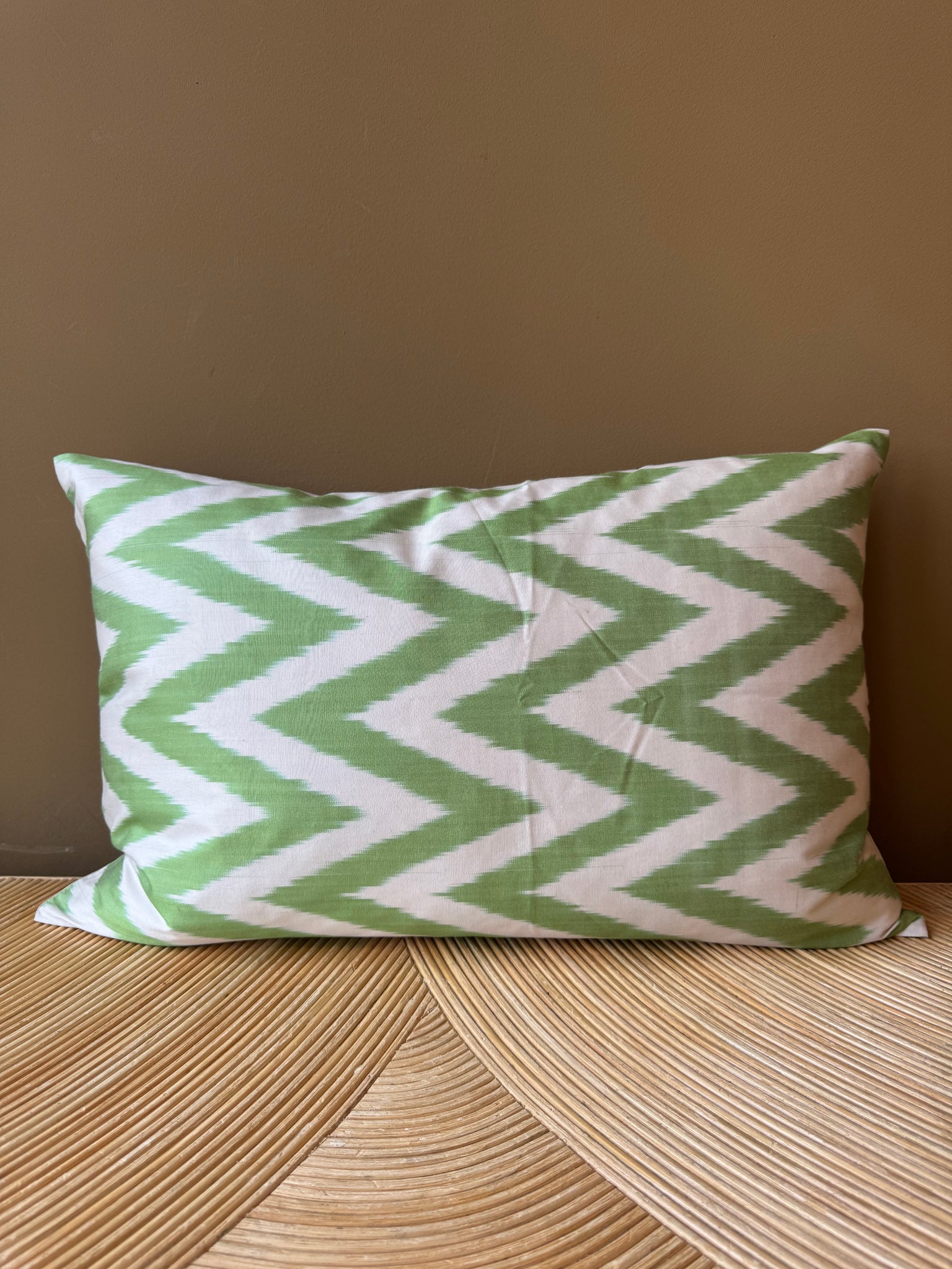 SALE Cushion Green Grass Zigzag - Silk Ikat
