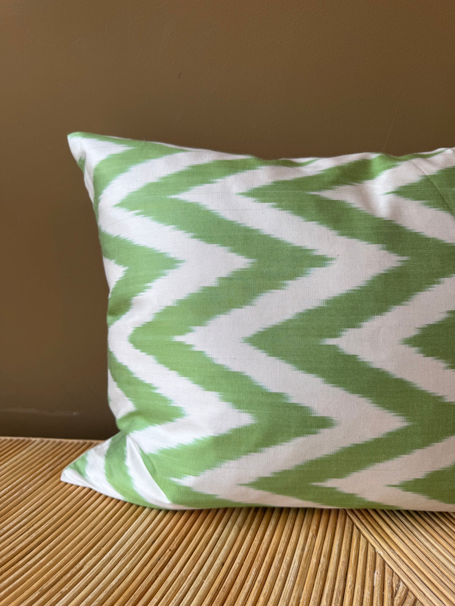 SALE Cushion Green Grass Zigzag - Silk Ikat