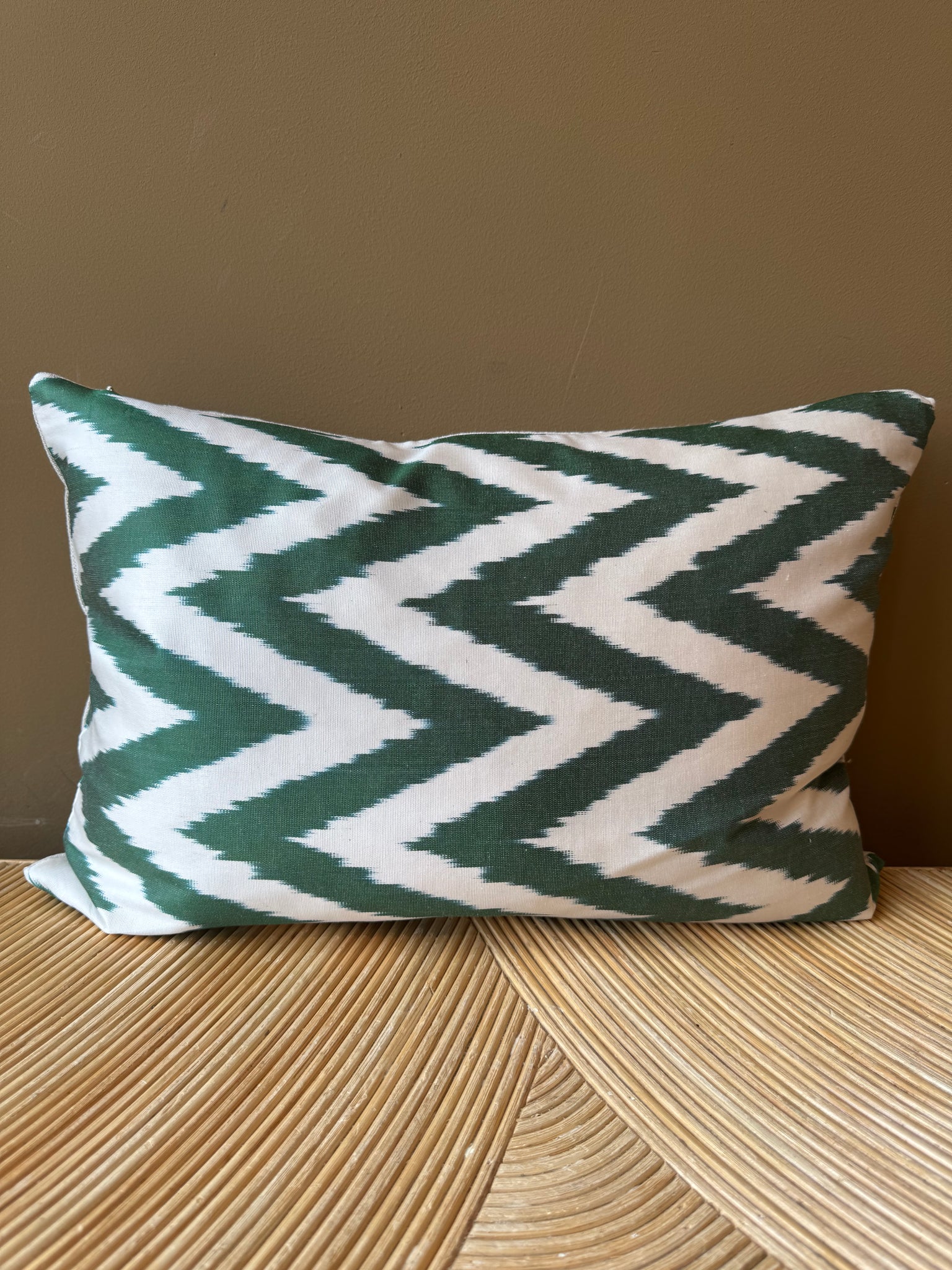 SALE Cushion Green Zigzag - Silk Ikat