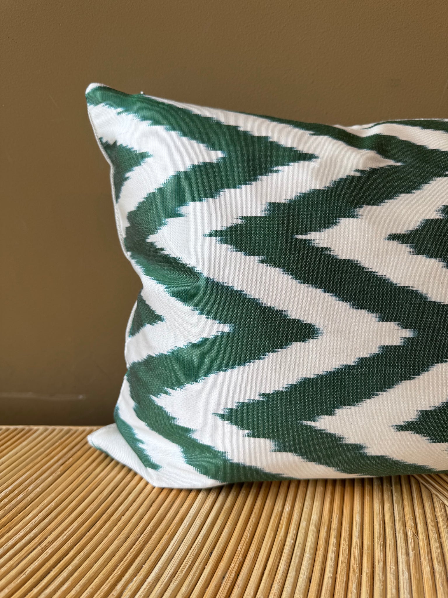 SALE Cushion Green Zigzag - Silk Ikat