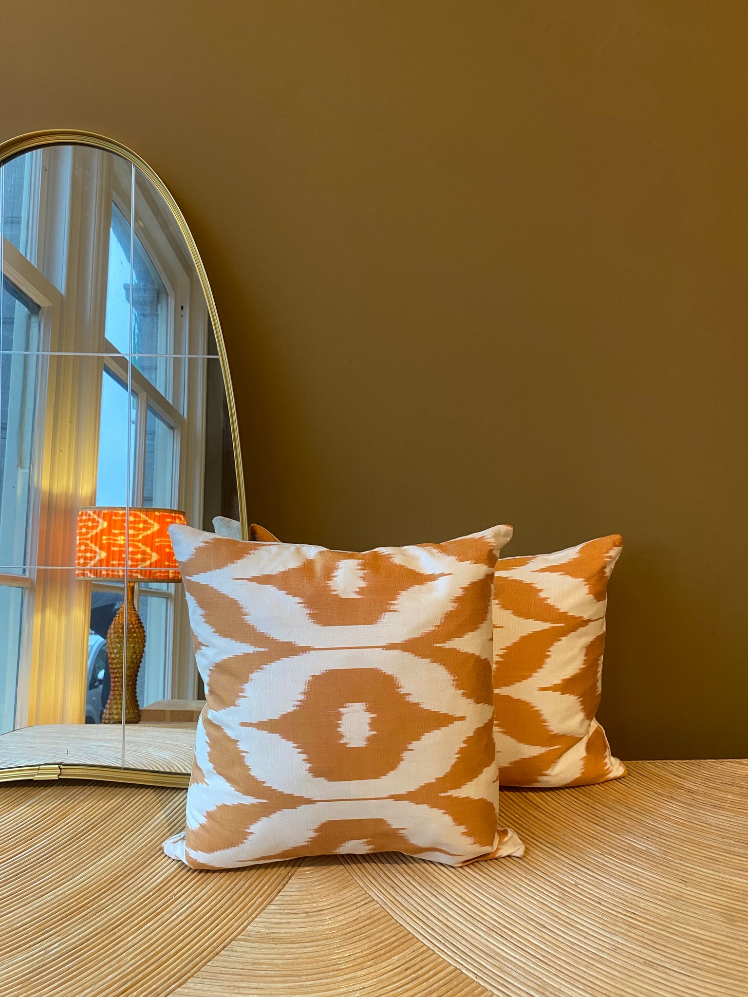 SALE Cushion Orange Crown - Silk Ikat
