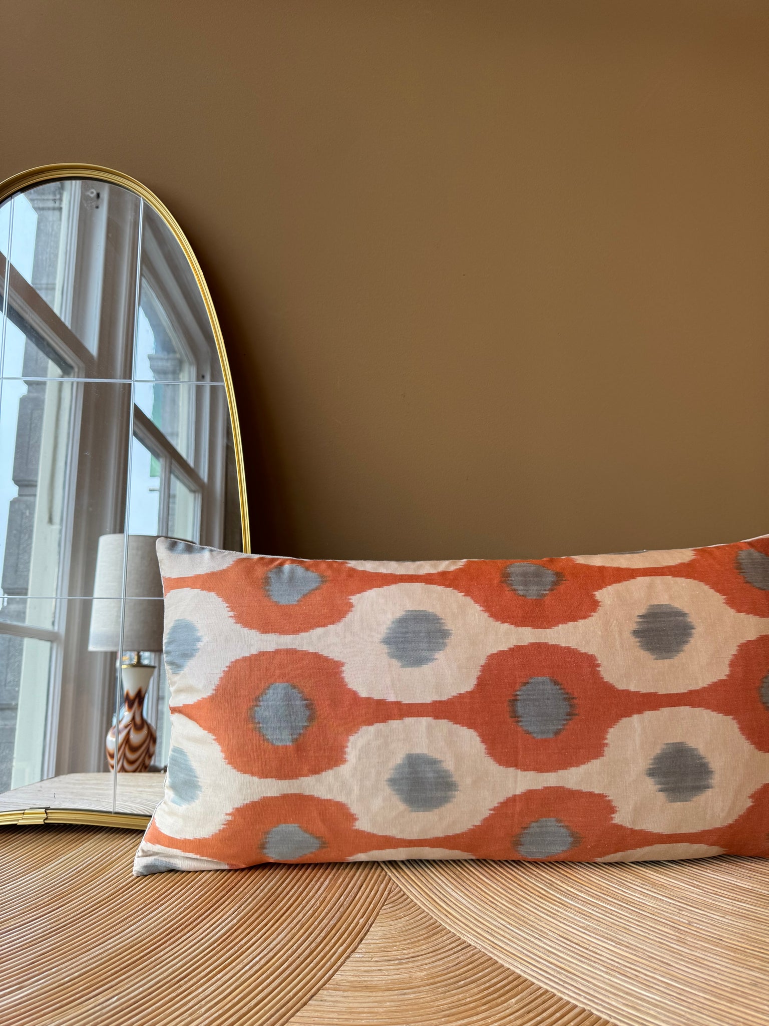 SALE Cushion Orange Grey Flower - Silk Ikat