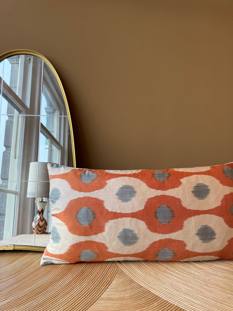 SALE Cushion Orange Grey Flower - Silk Ikat