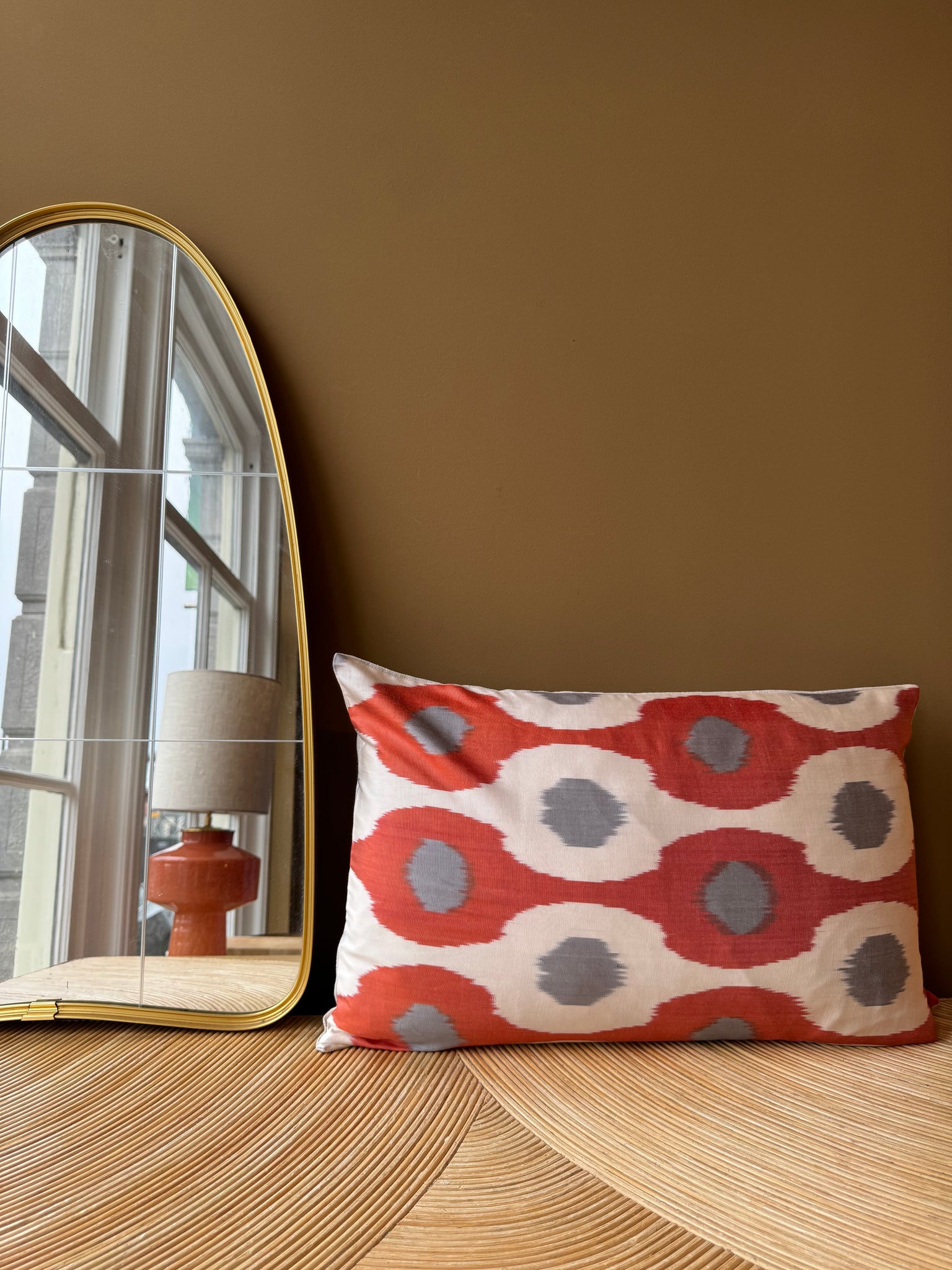 SALE Cushion Orange Grey Flower - Silk Ikat