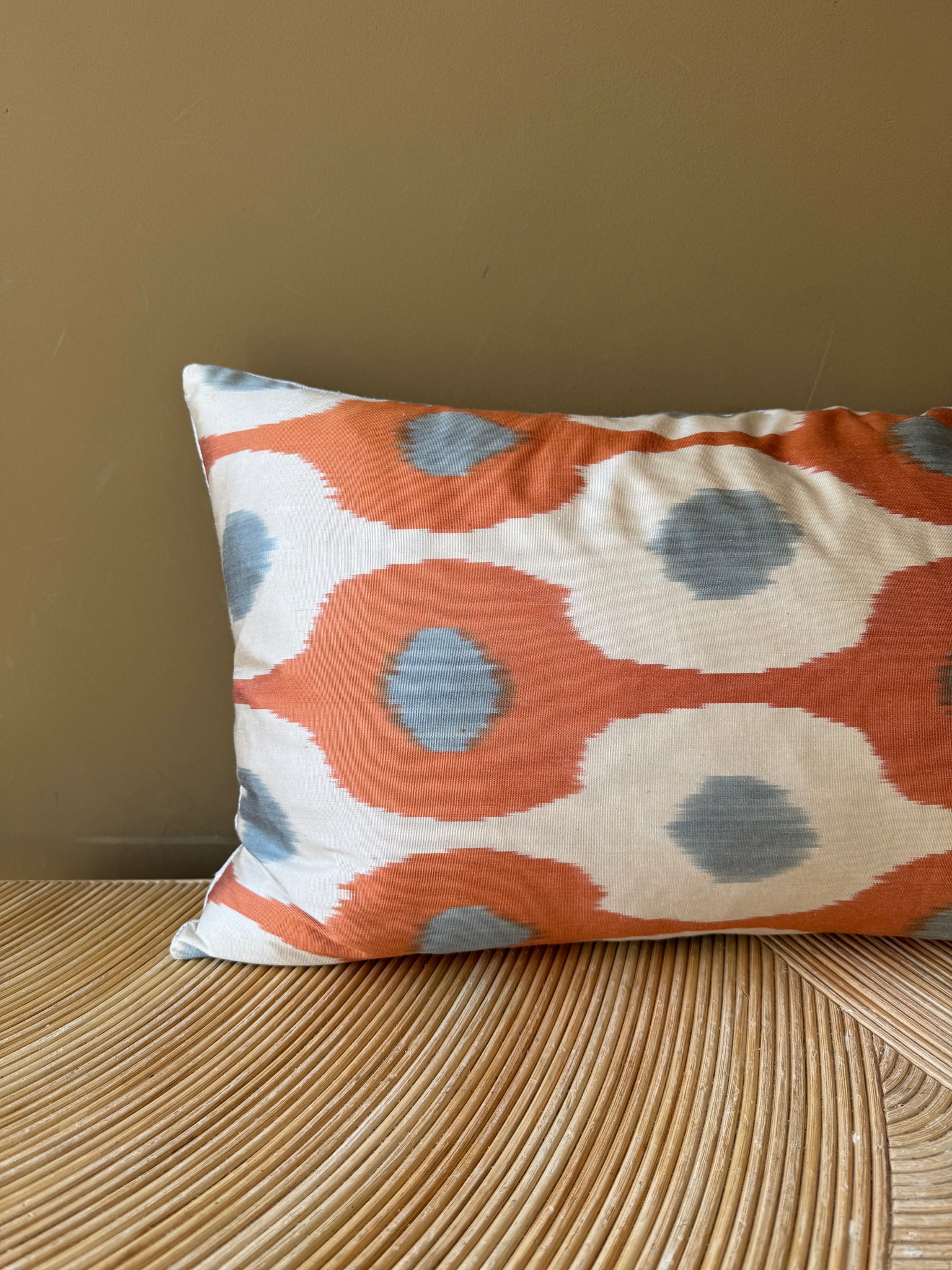 SALE Cushion Orange Grey Flower - Silk Ikat