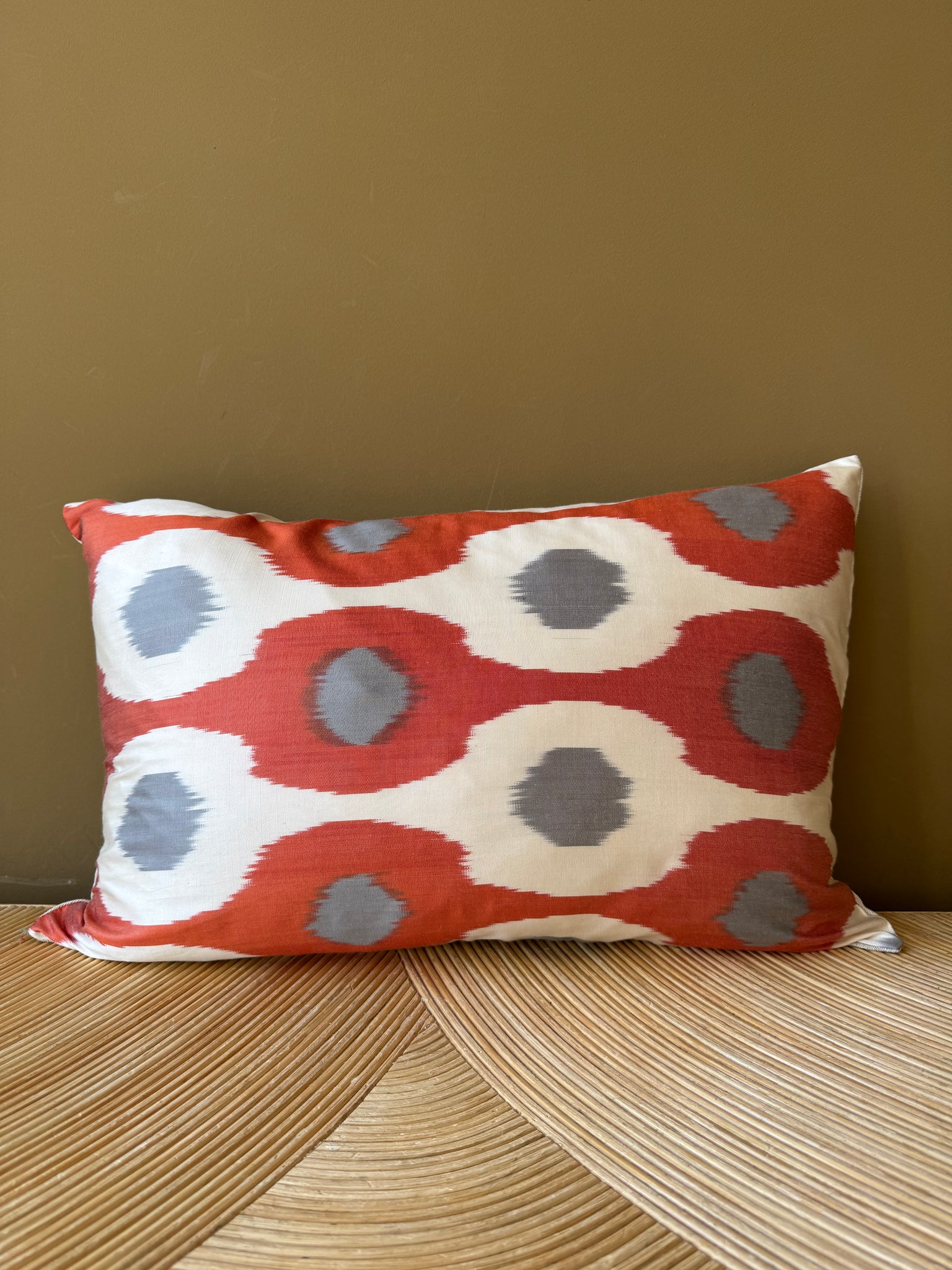 SALE Cushion Orange Grey Flower - Silk Ikat