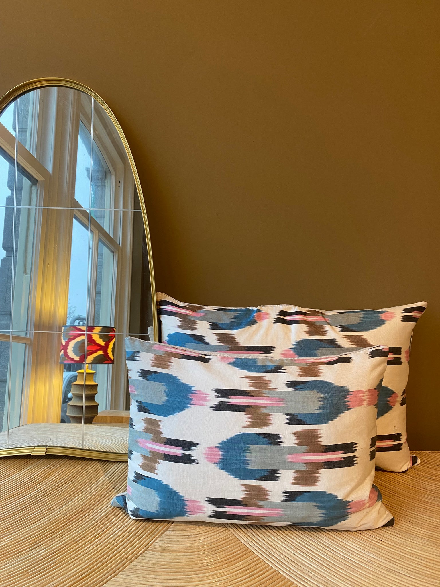 SALE Cushion Pink Blue Rocket - Silk Ikat