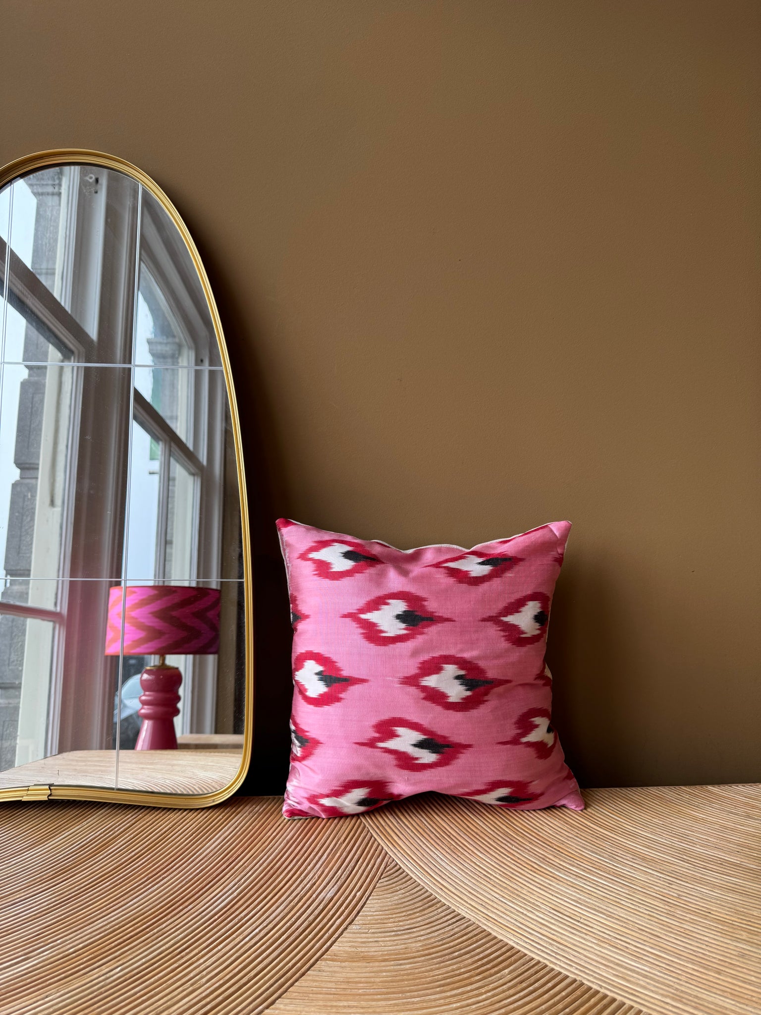 SALE Cushion Pink Flame - Silk Ikat