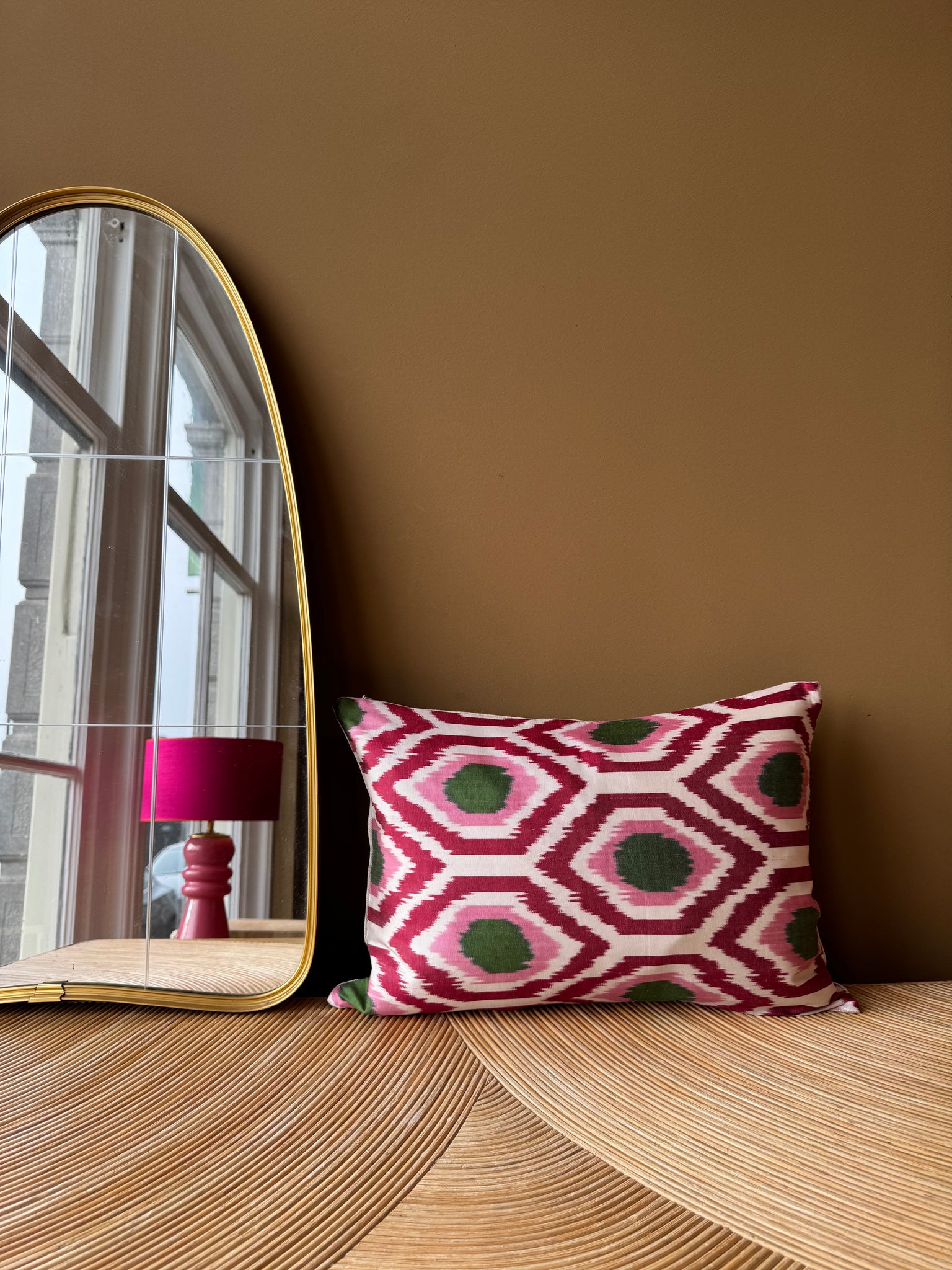 SALE Cushion Retro Red Green - Silk Ikat