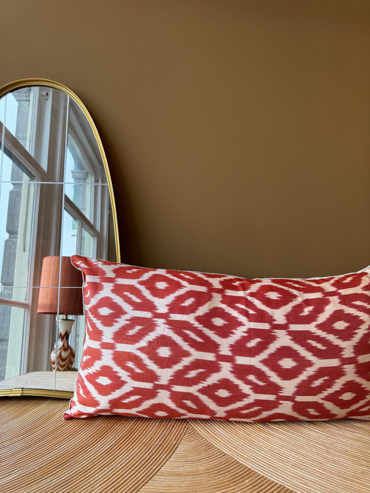 SALE Cushion Terra White Flower Pattern - Silk Ikat