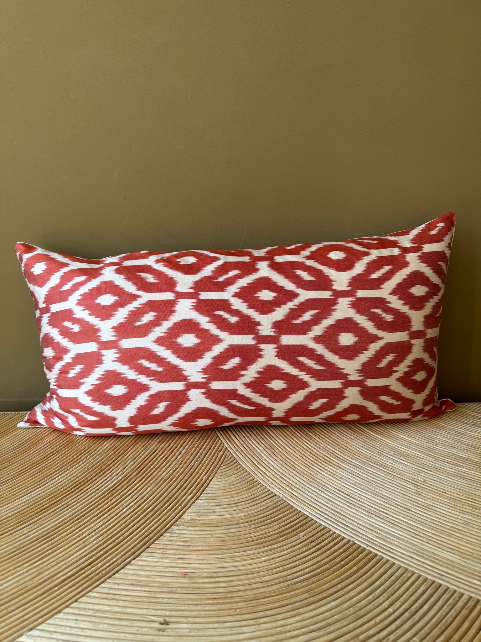 SALE Cushion Terra White Flower Pattern - Silk Ikat