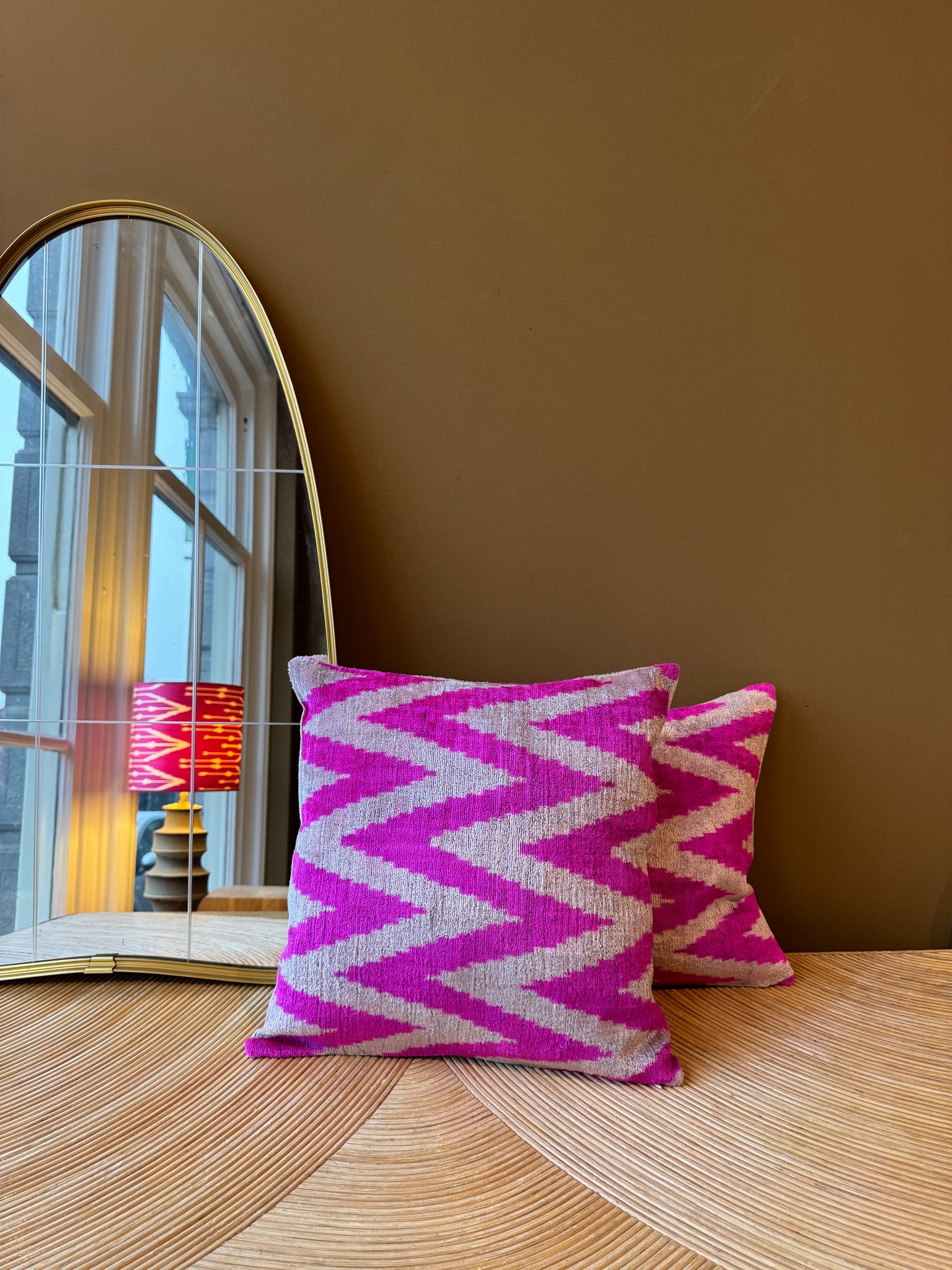 SALE Cushion Velvet Pink Zigzag - Velvet Ikat