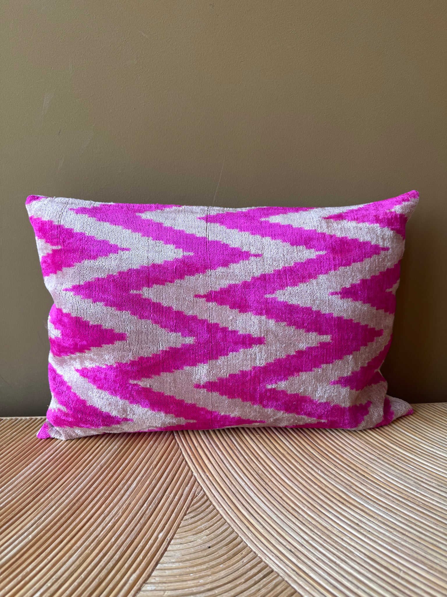 SALE Cushion Velvet Pink Zigzag - Velvet Ikat