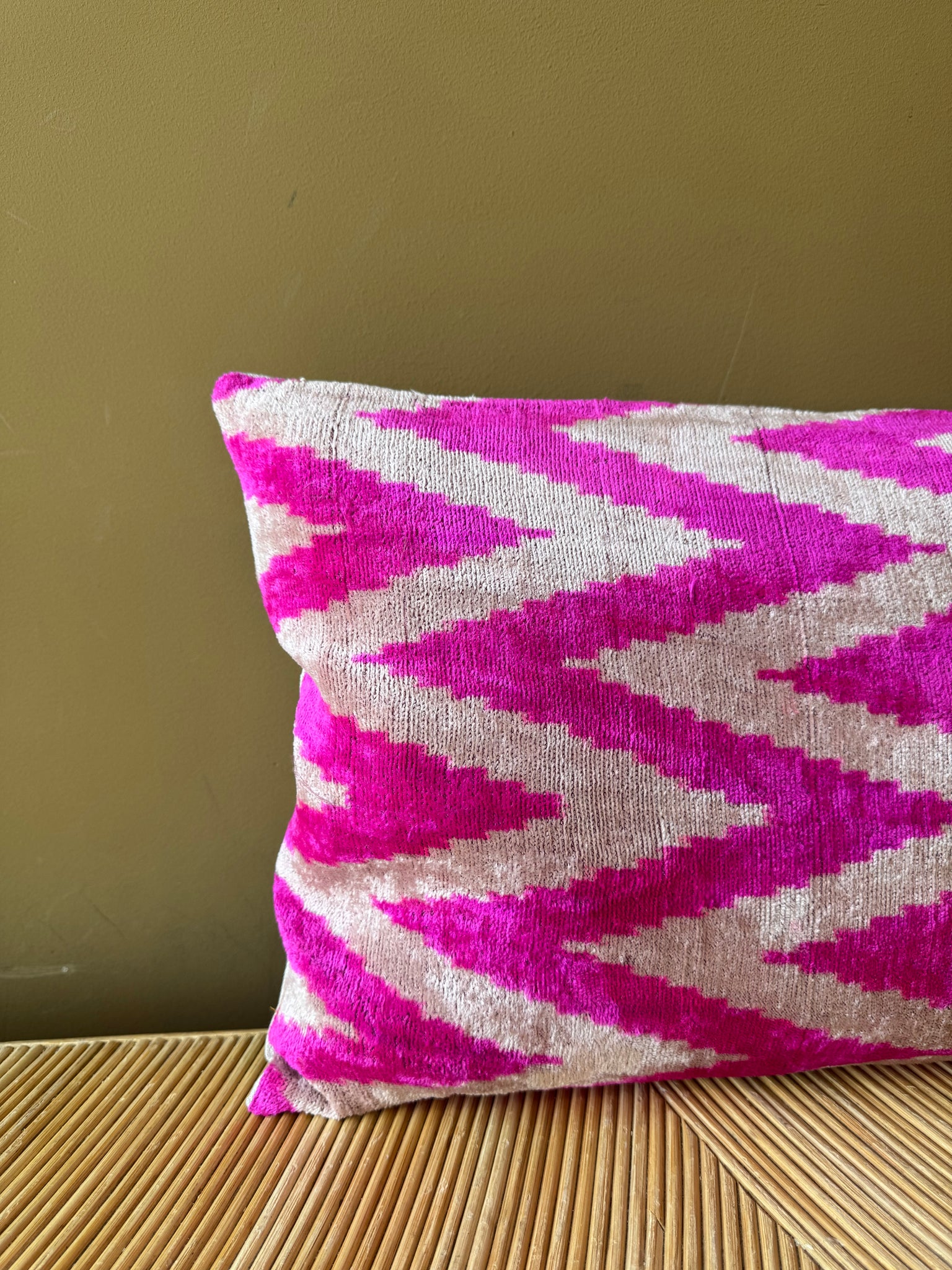 SALE Cushion Velvet Pink Zigzag - Velvet Ikat
