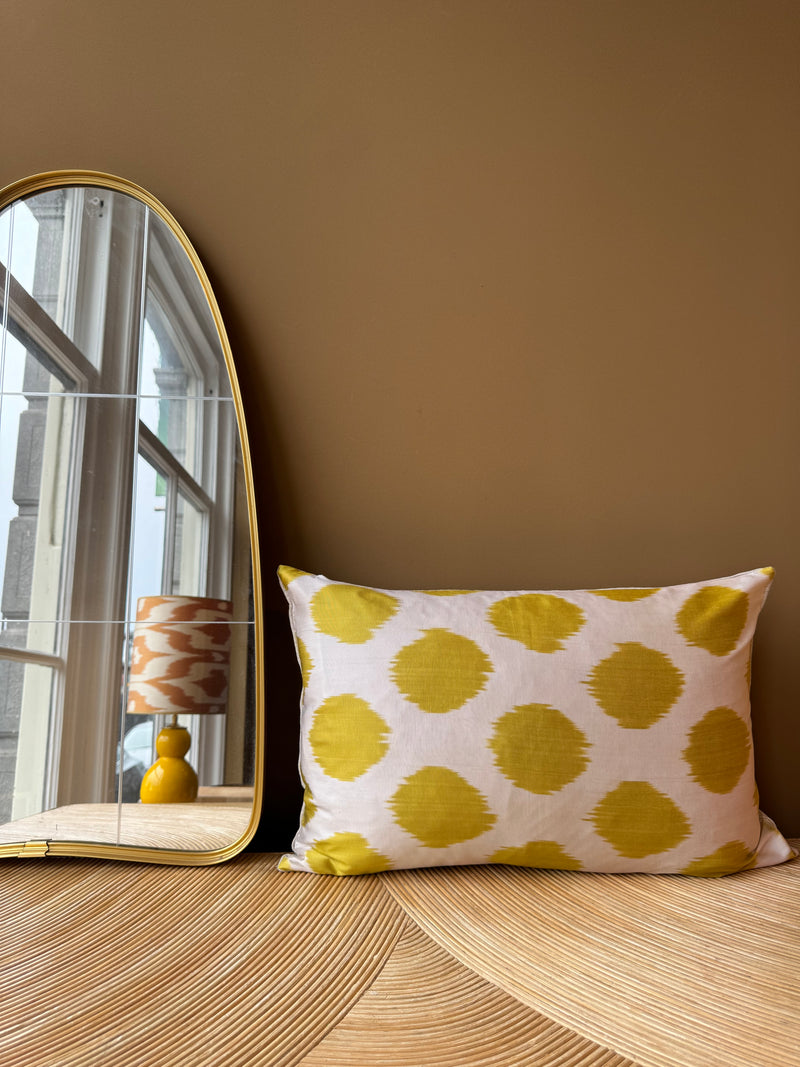 SALE Cushion Yellow White Dots - Silk Ikat