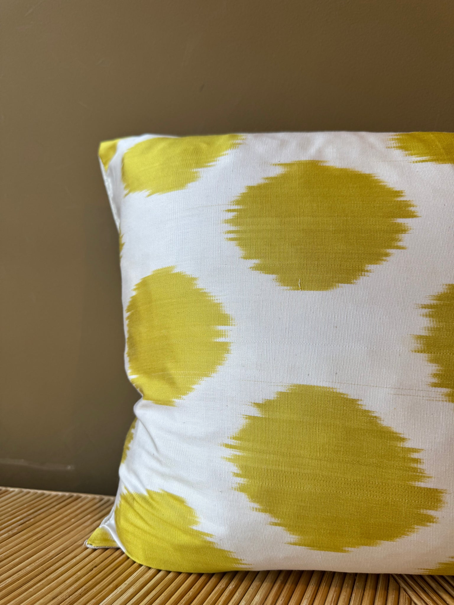 SALE Cushion Yellow White Dots - Silk Ikat