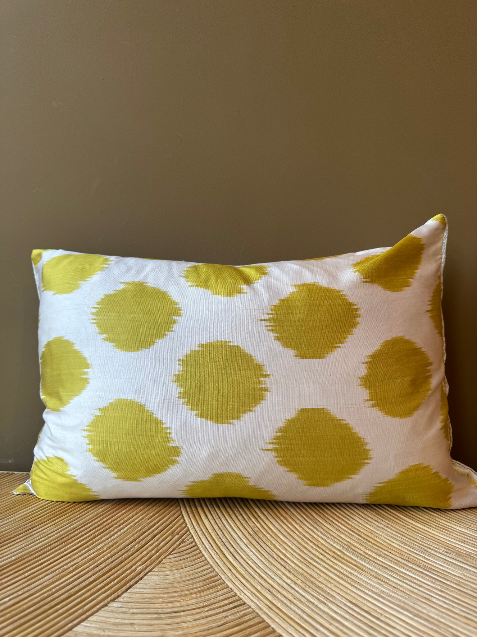 SALE Cushion Yellow White Dots - Silk Ikat