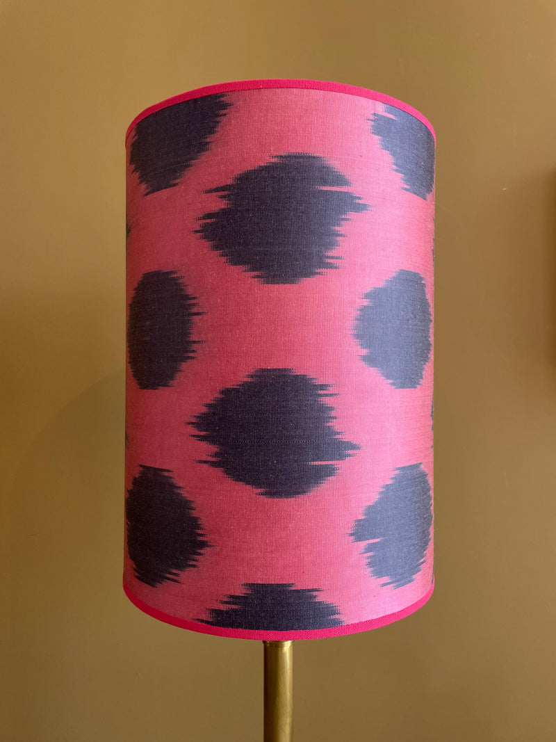 Dark Blue Dots On Pink Silk Ikat